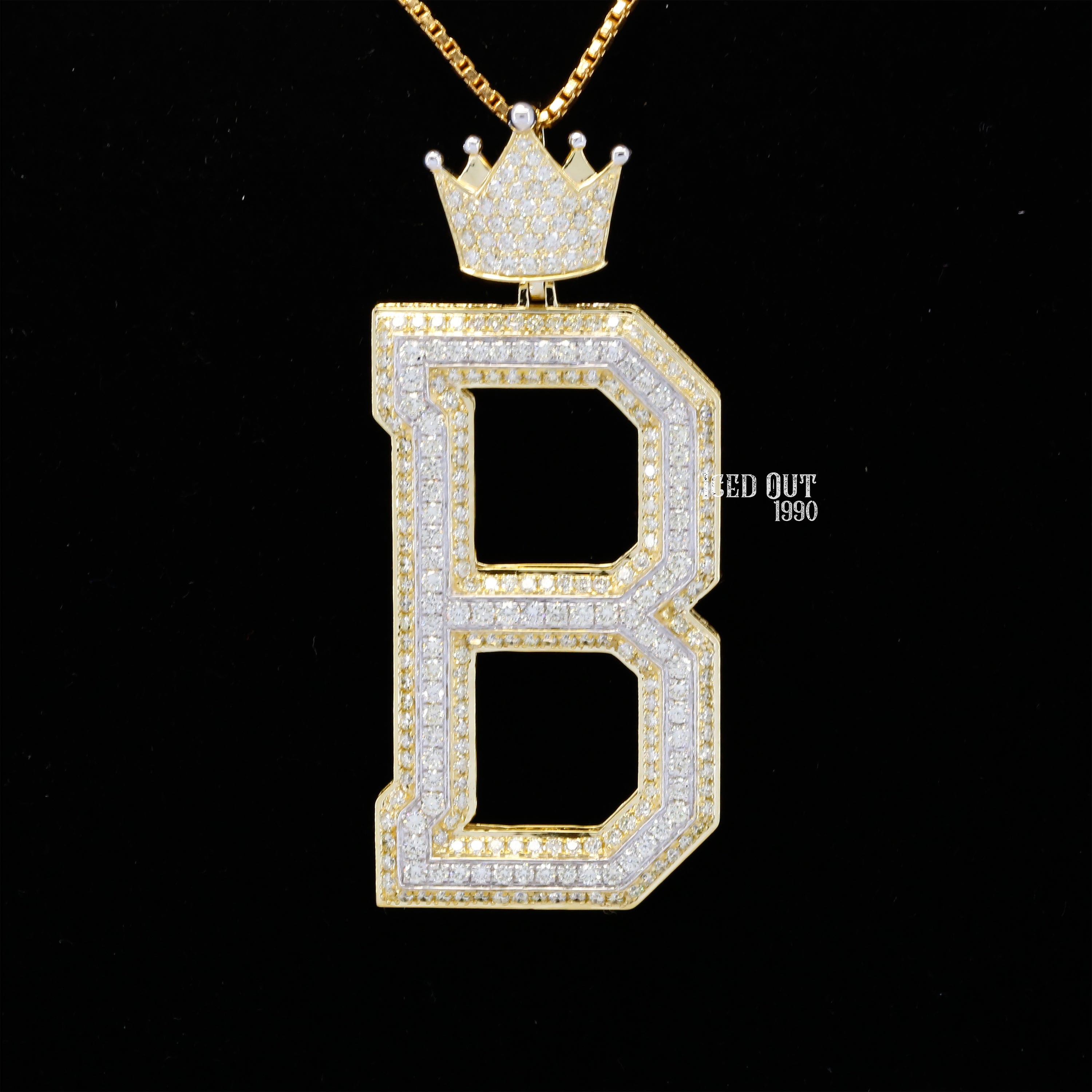 B Initial Moissanite Diamond Totally Iced Out With Crown Logo Hip Hop Style Pendant