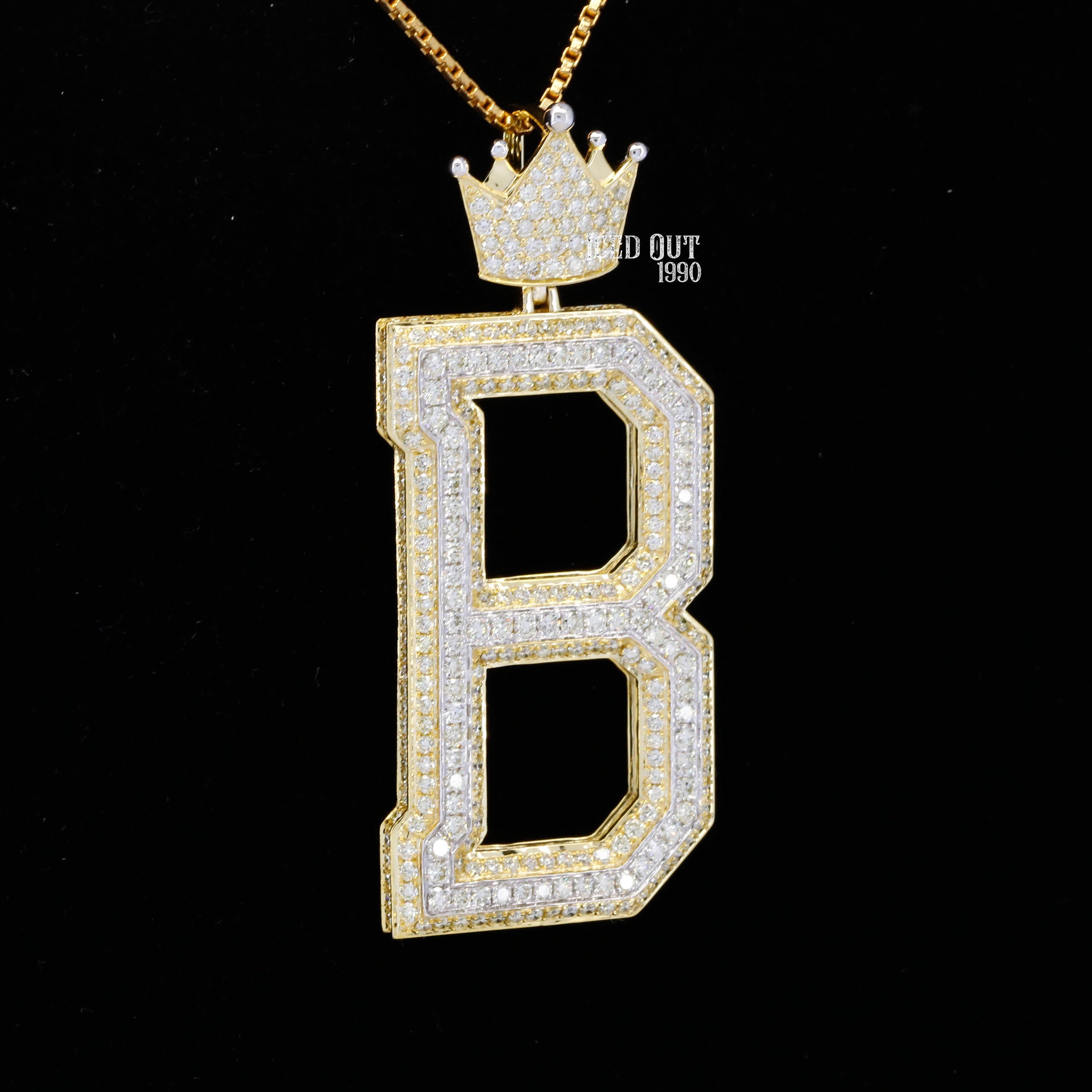 B Initial Moissanite Diamond Totally Iced Out With Crown Logo Hip Hop Style Pendant