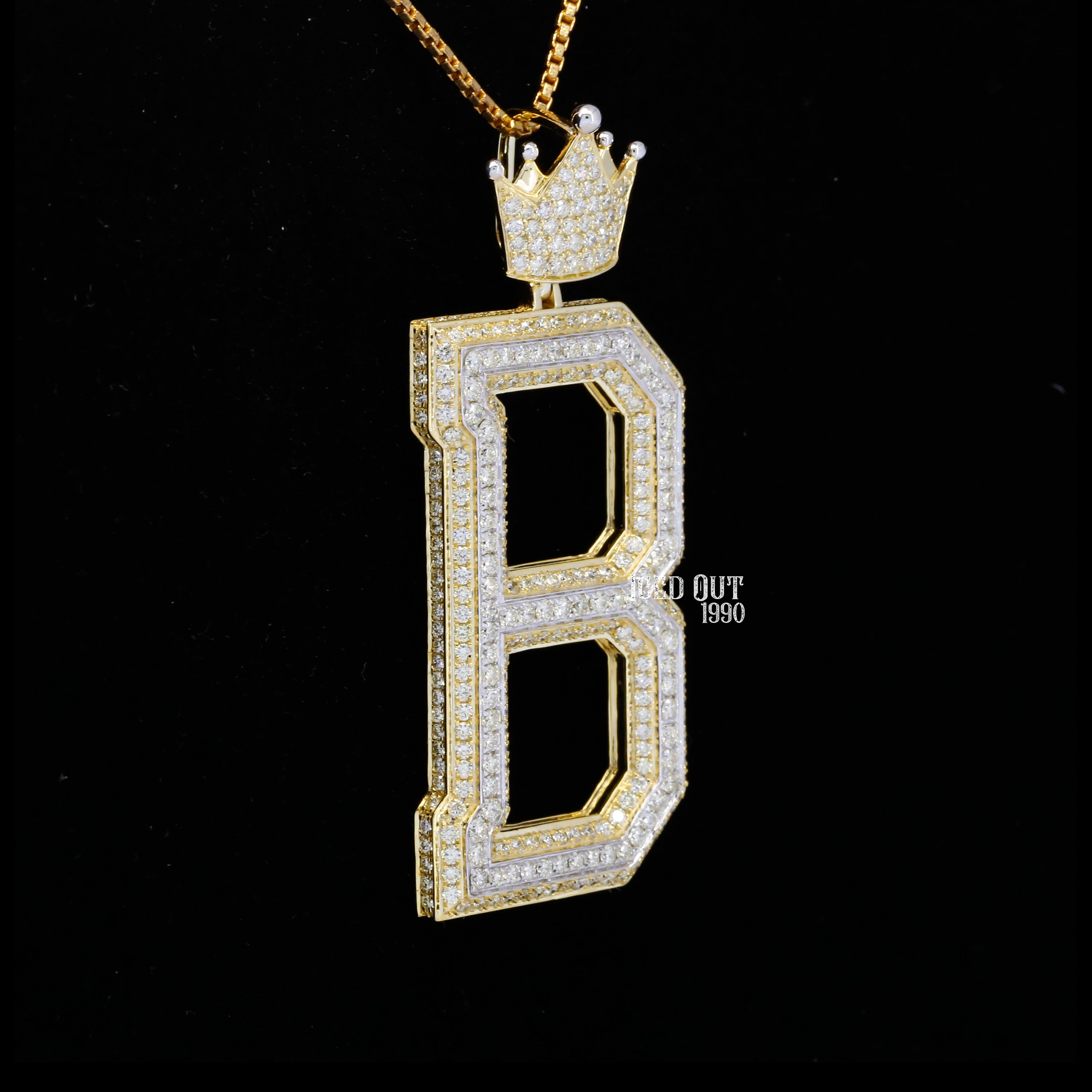 B Initial Moissanite Diamond Totally Iced Out With Crown Logo Hip Hop Style Pendant