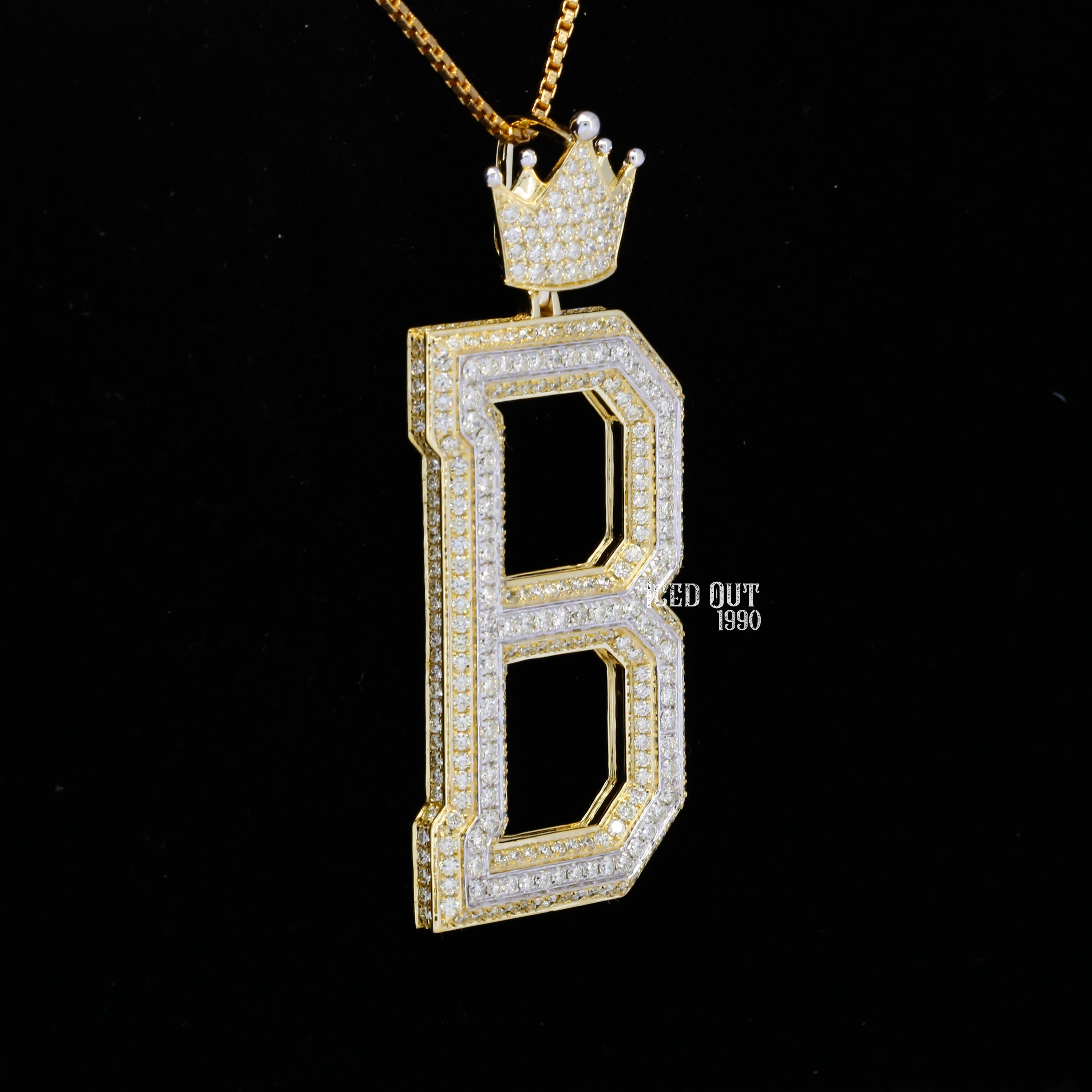 B Initial Moissanite Diamond Totally Iced Out With Crown Logo Hip Hop Style Pendant