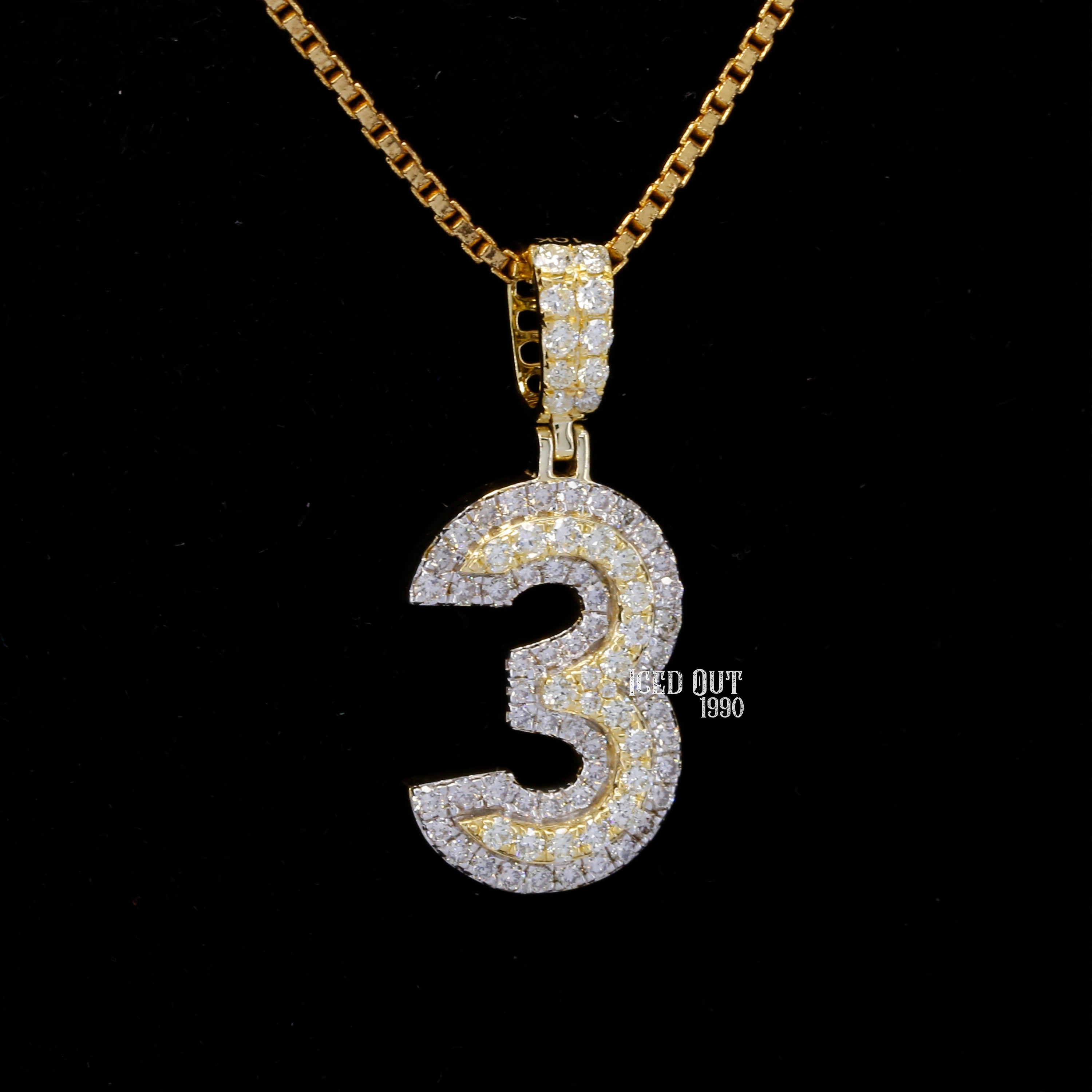 Round Cut Moissanite Number 3 Hip Hop Pendant