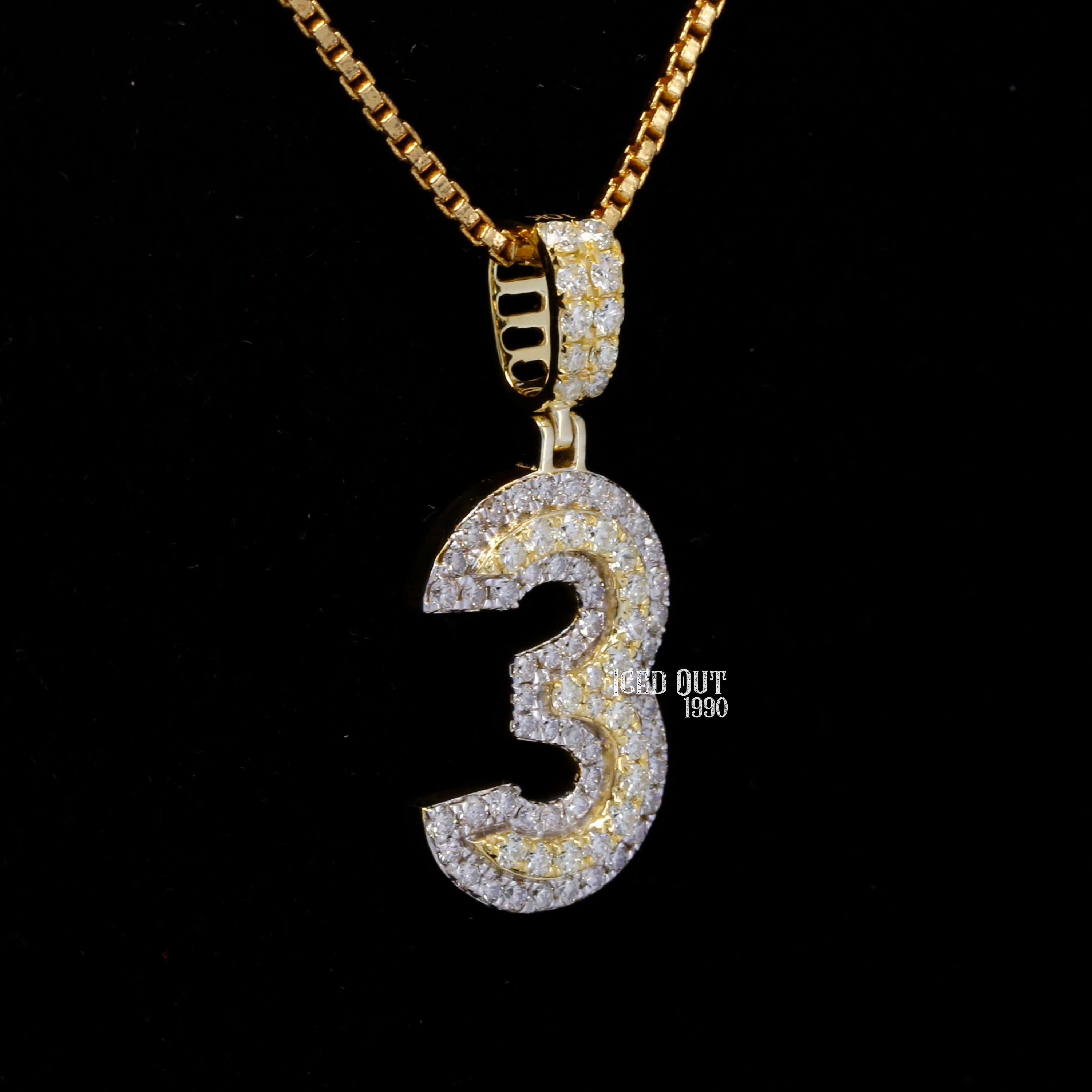 Round Cut Moissanite Number 3 Hip Hop Pendant