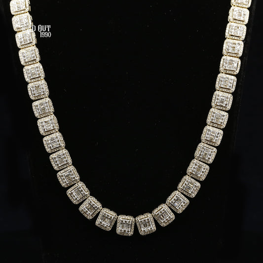 Baguette and Round Moissanite Tennis Hip Hop Chain