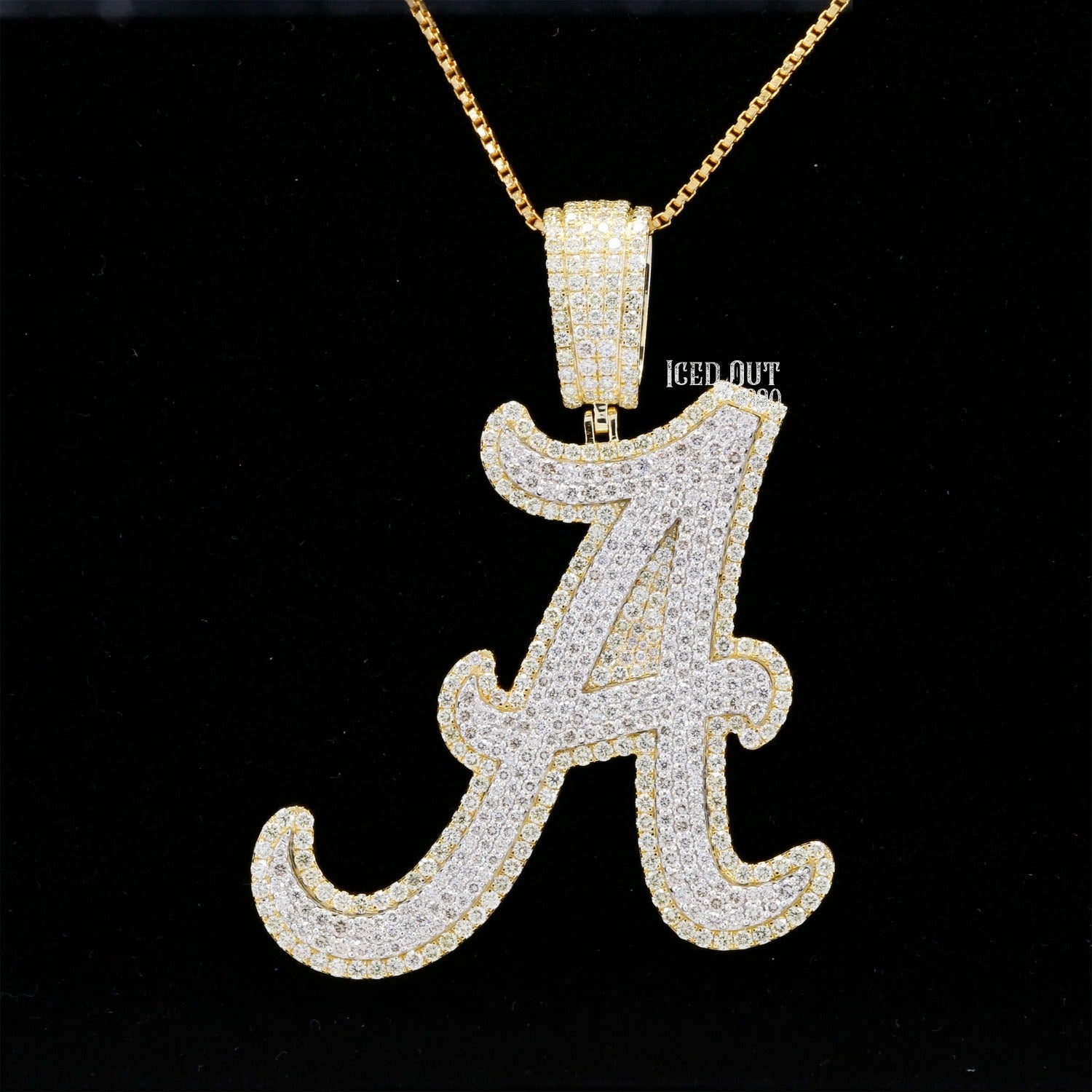 Round Cut Moissanite Cursive Writing Initial Letter "A" Hip Hop Pendant