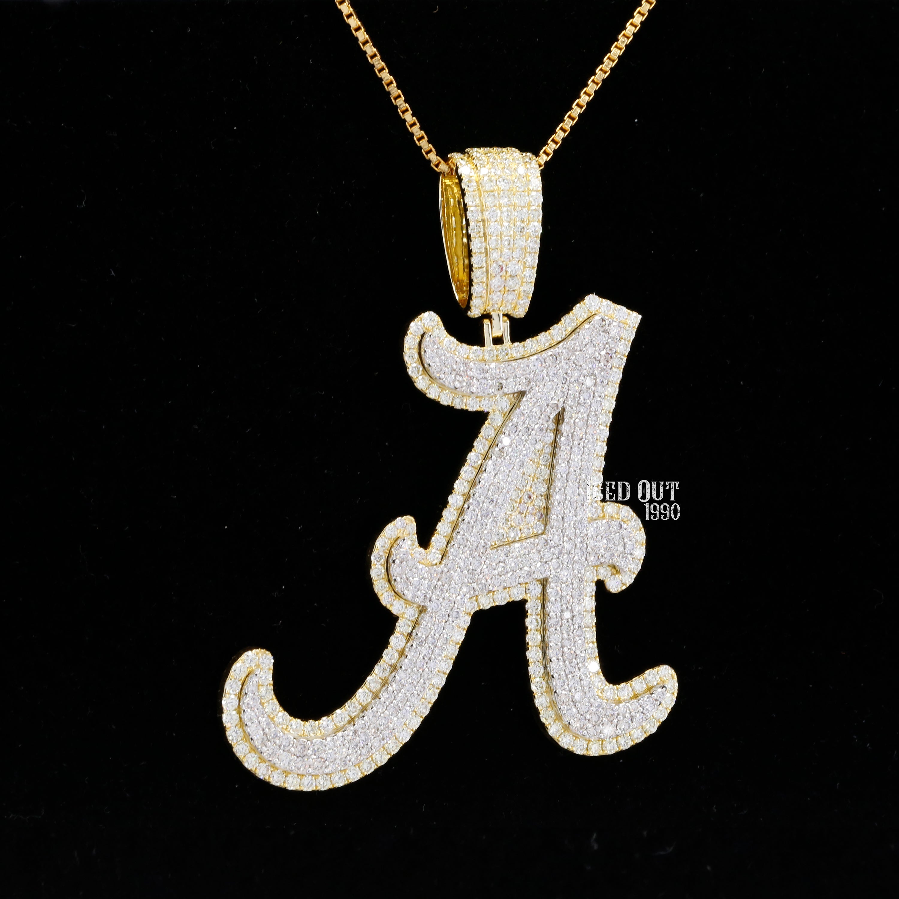 Round Cut Moissanite Cursive Writing Initial Letter "A" Hip Hop Pendant