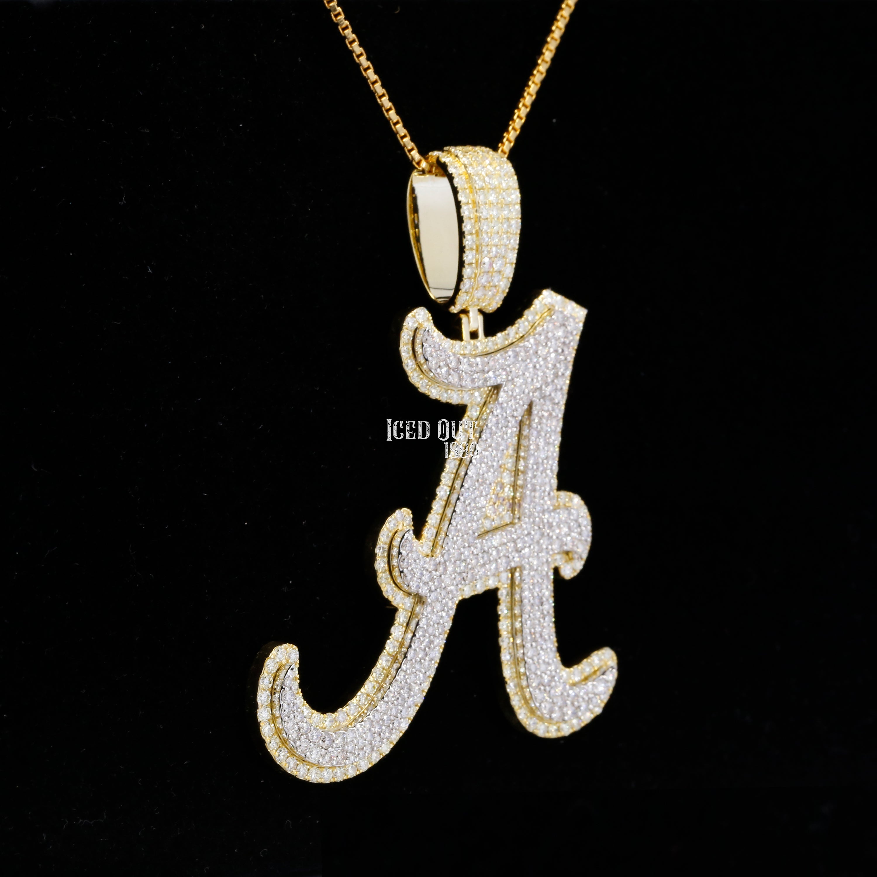 Round Cut Moissanite Cursive Writing Initial Letter "A" Hip Hop Pendant