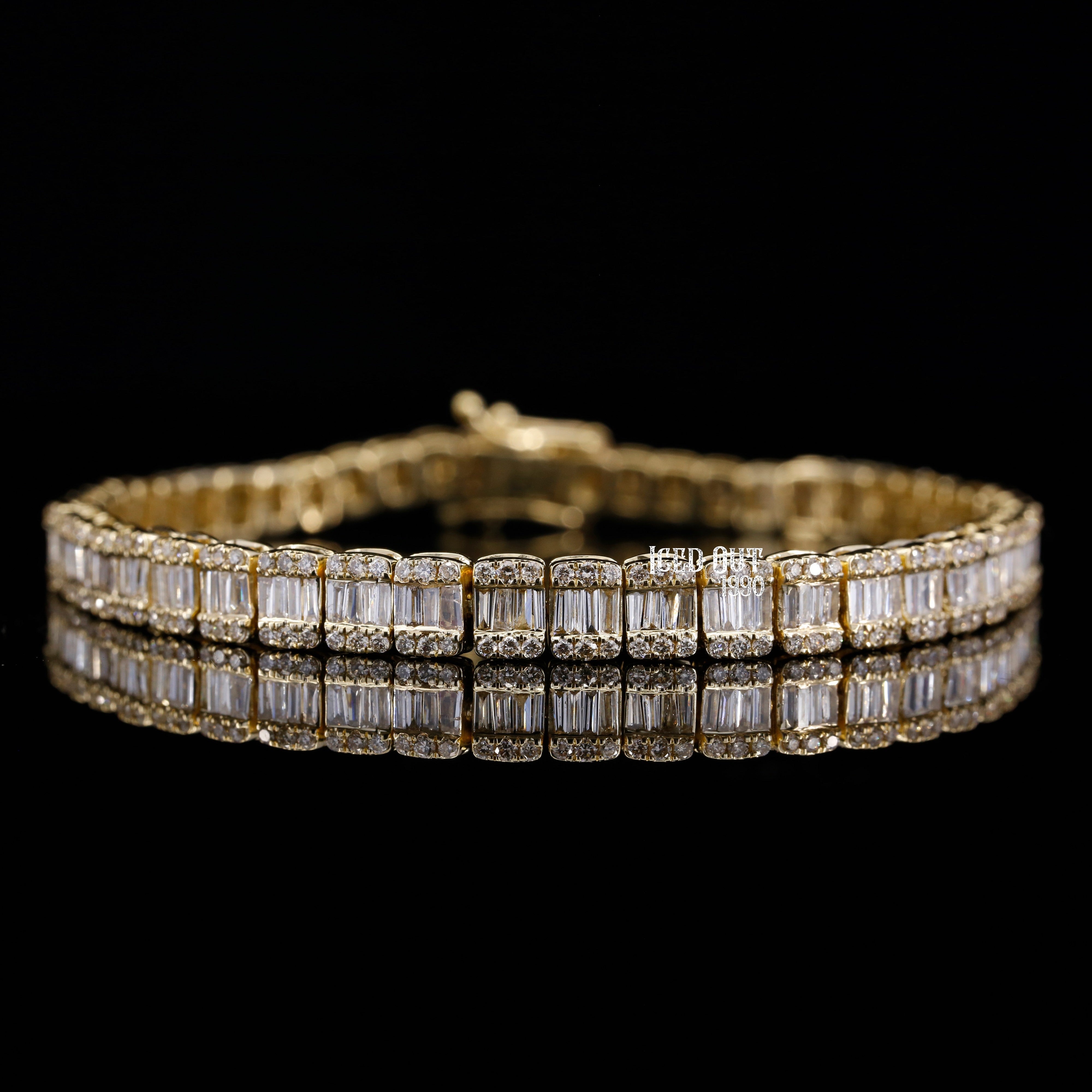 Baguette Cut And Round Cut Moissanite Hip Hop Tennis Bracelet