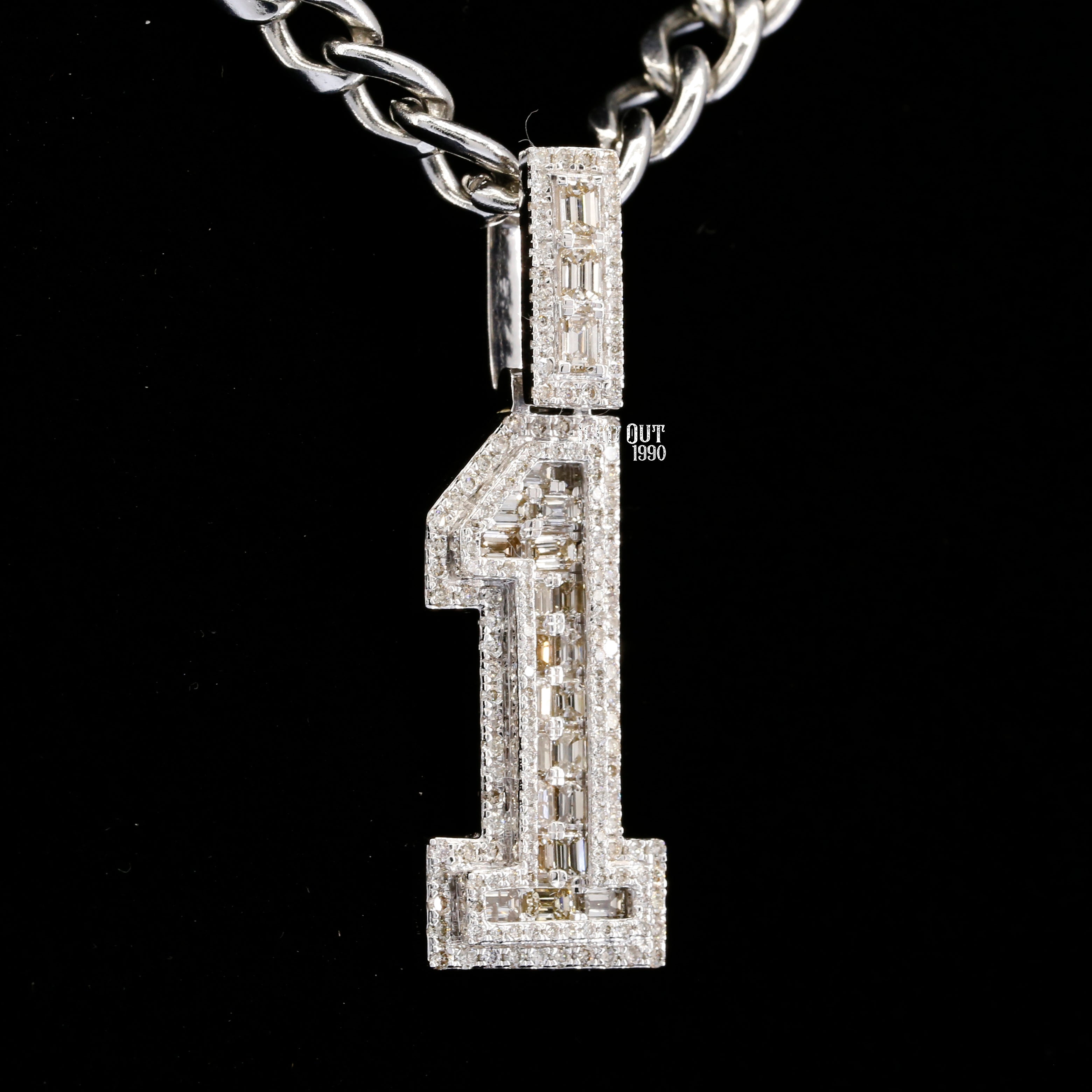 Round Cut And Emerald Cut Moissanite Diamond Number 1 Pendant