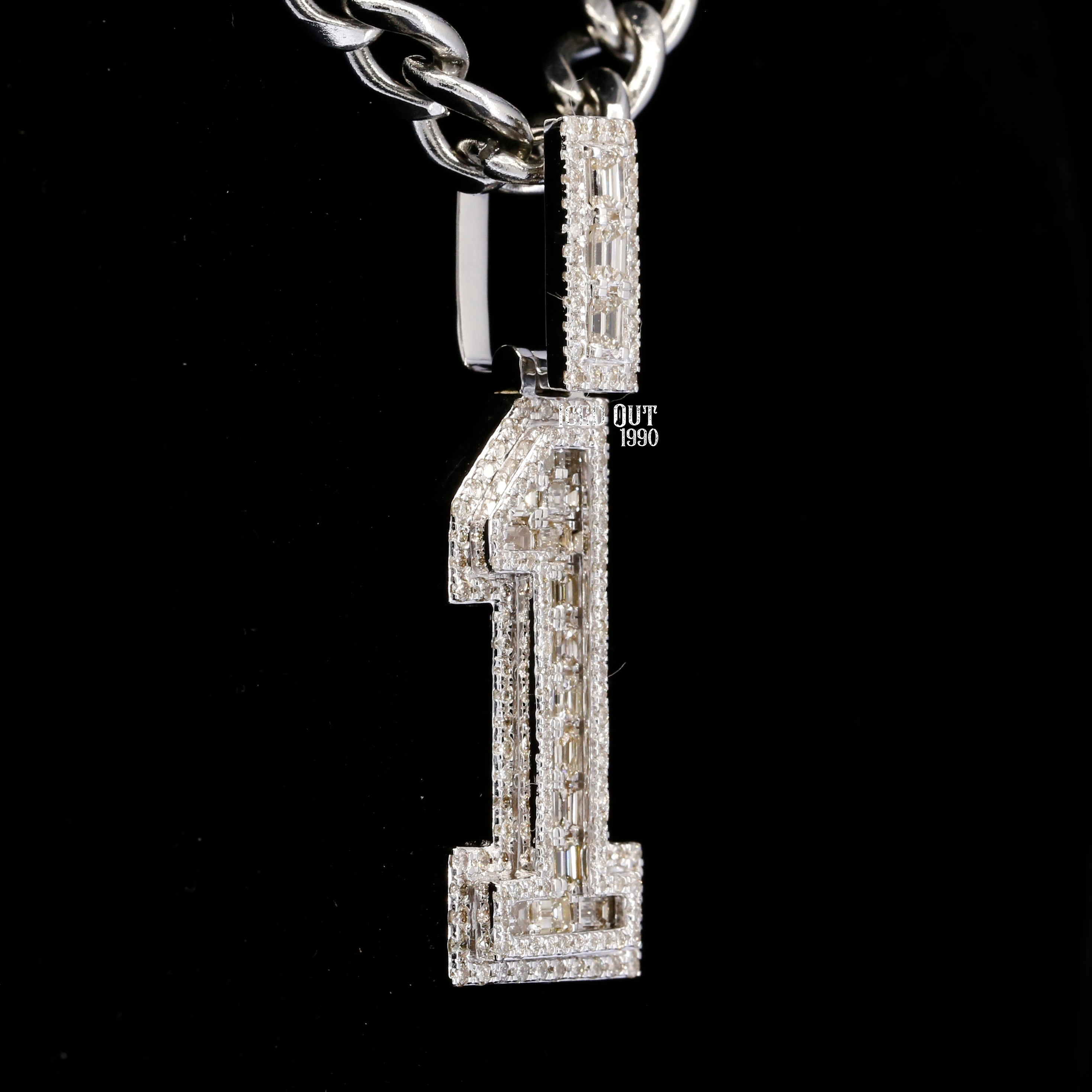 Round Cut And Emerald Cut Moissanite Diamond Number 1 Pendant