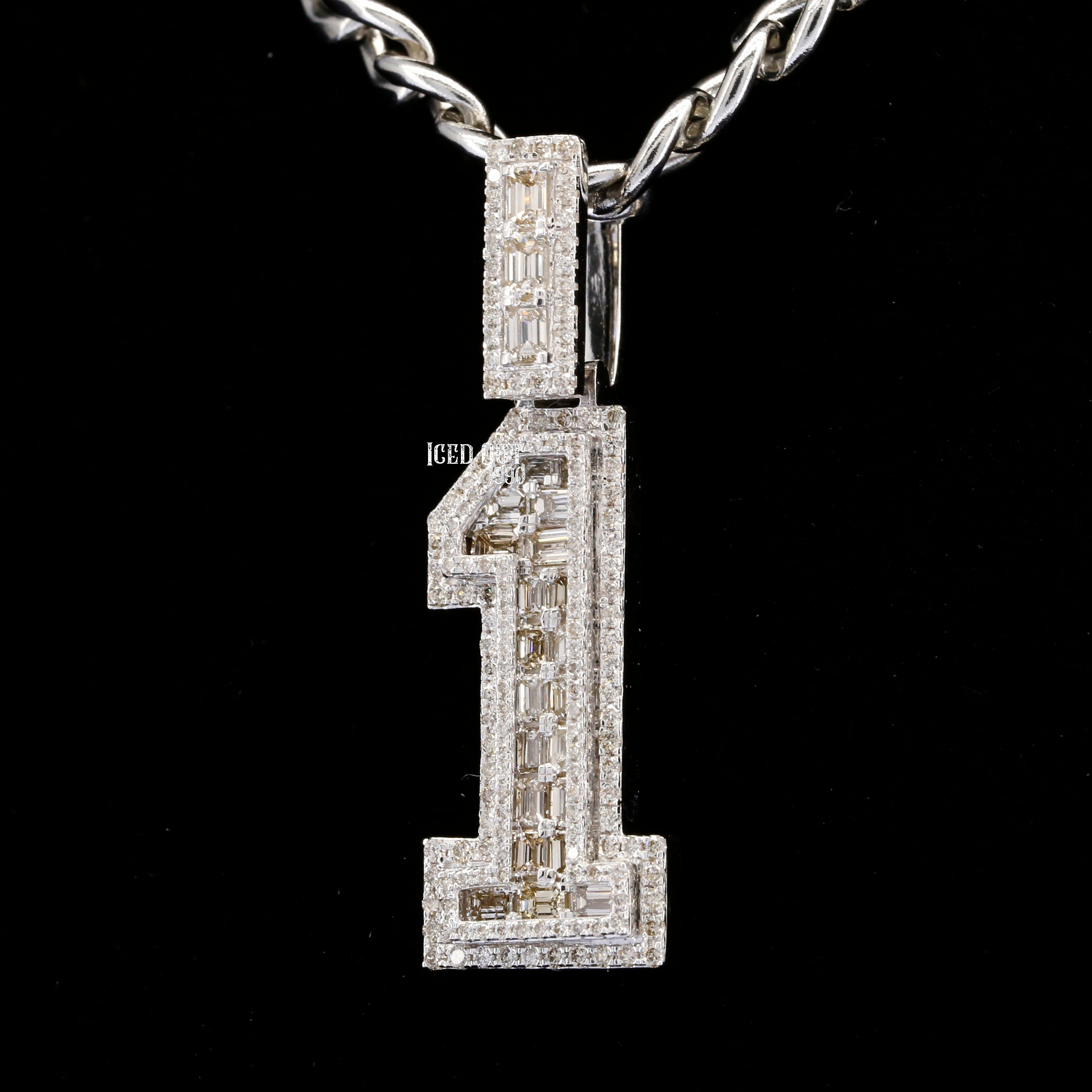 Round Cut And Emerald Cut Moissanite Diamond Number 1 Pendant