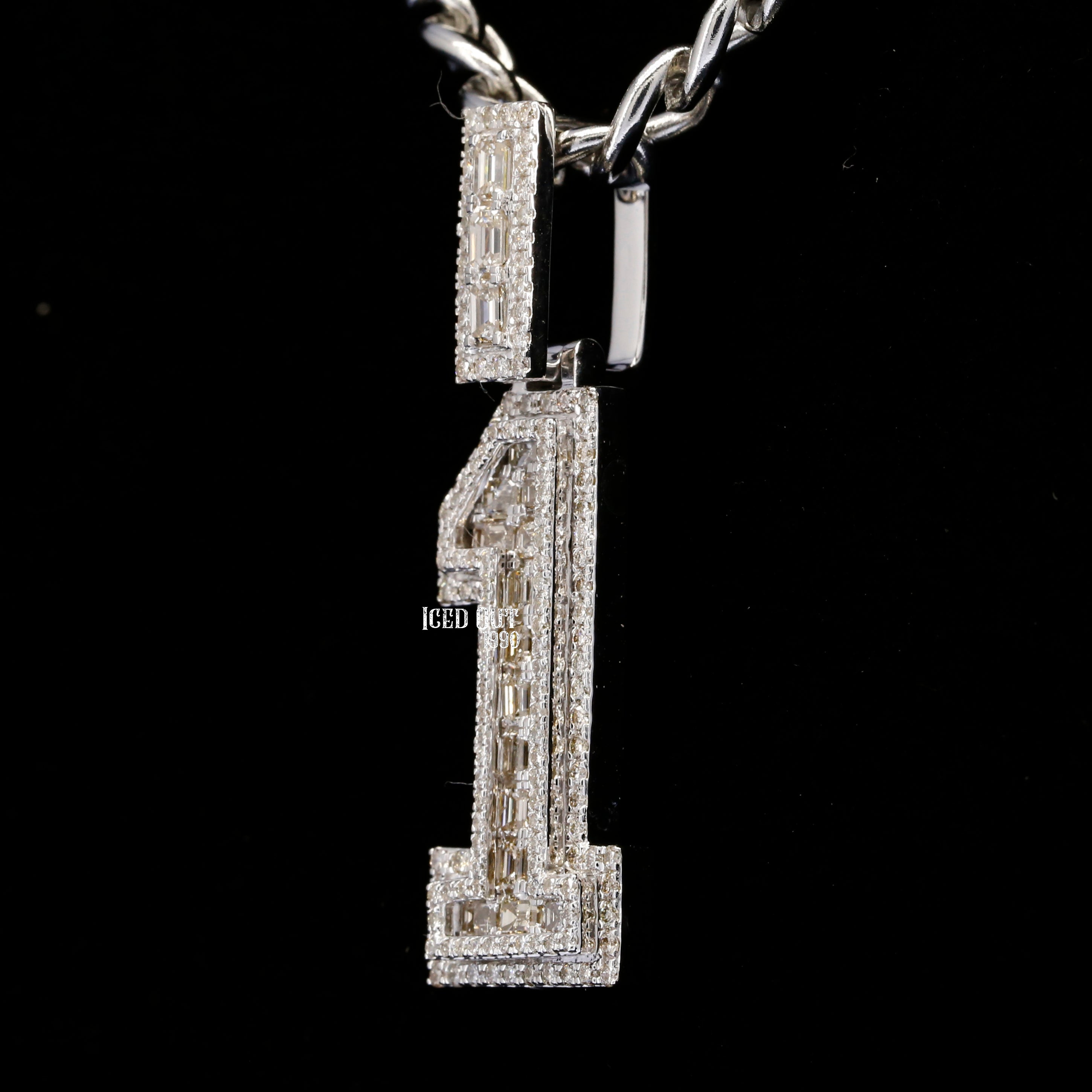 Round Cut And Emerald Cut Moissanite Diamond Number 1 Pendant