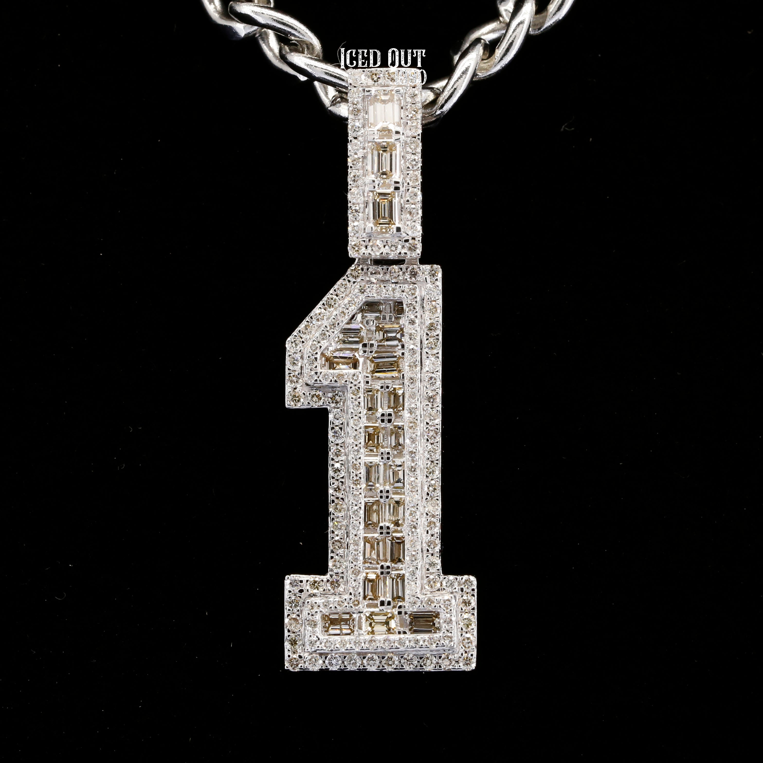 Round Cut And Emerald Cut Moissanite Diamond Number 1 Pendant