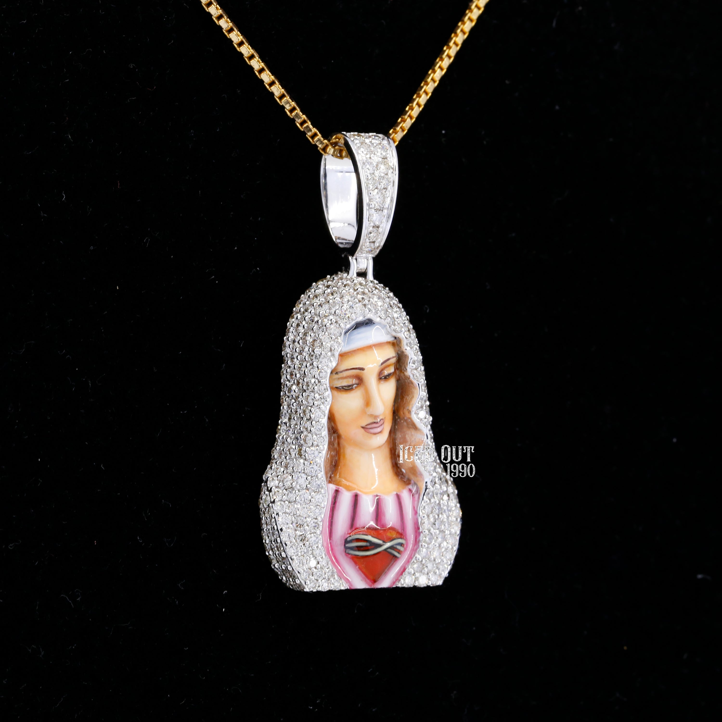 Mother Mary Moissanite Pendant 3D Enamel