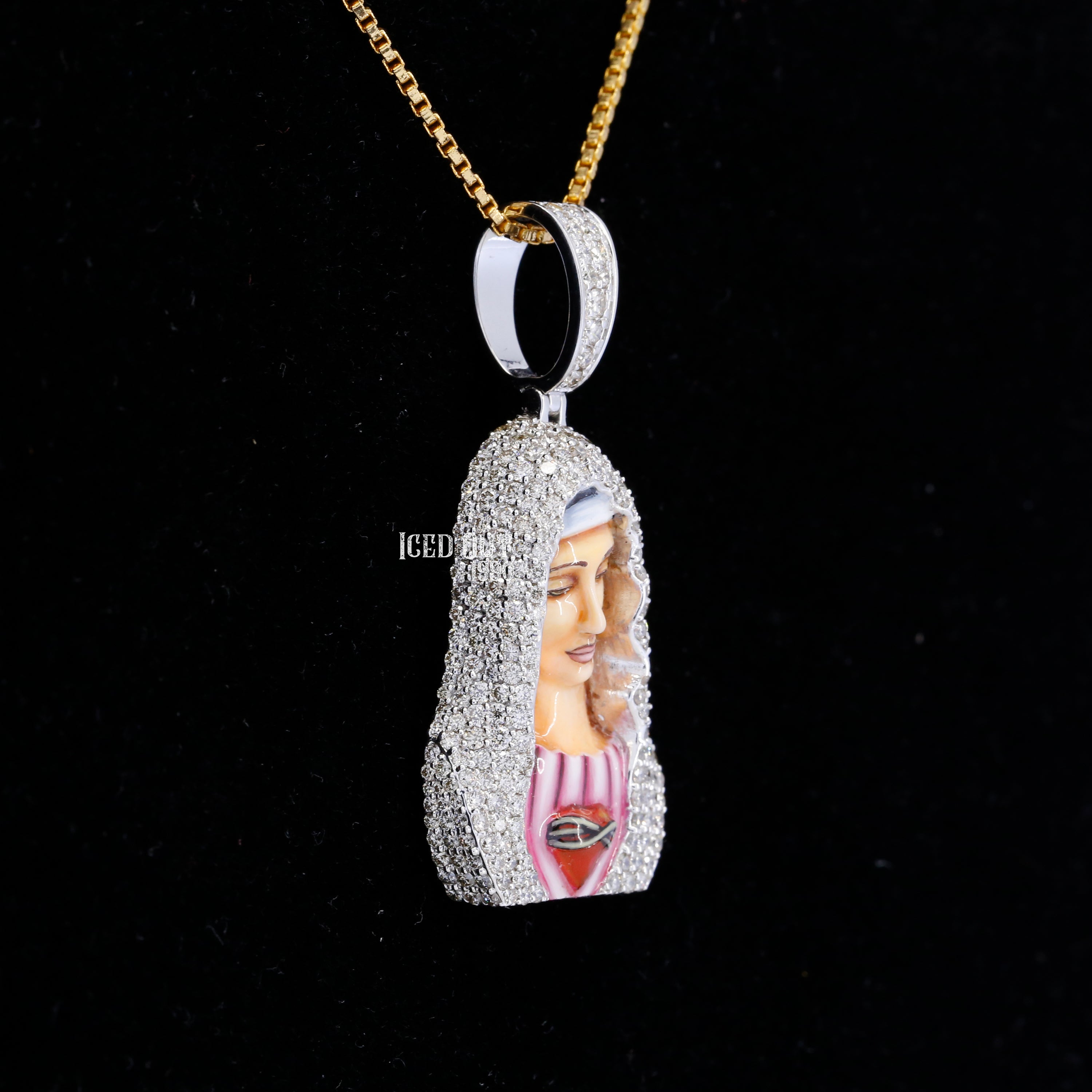 Mother Mary Moissanite Pendant 3D Enamel