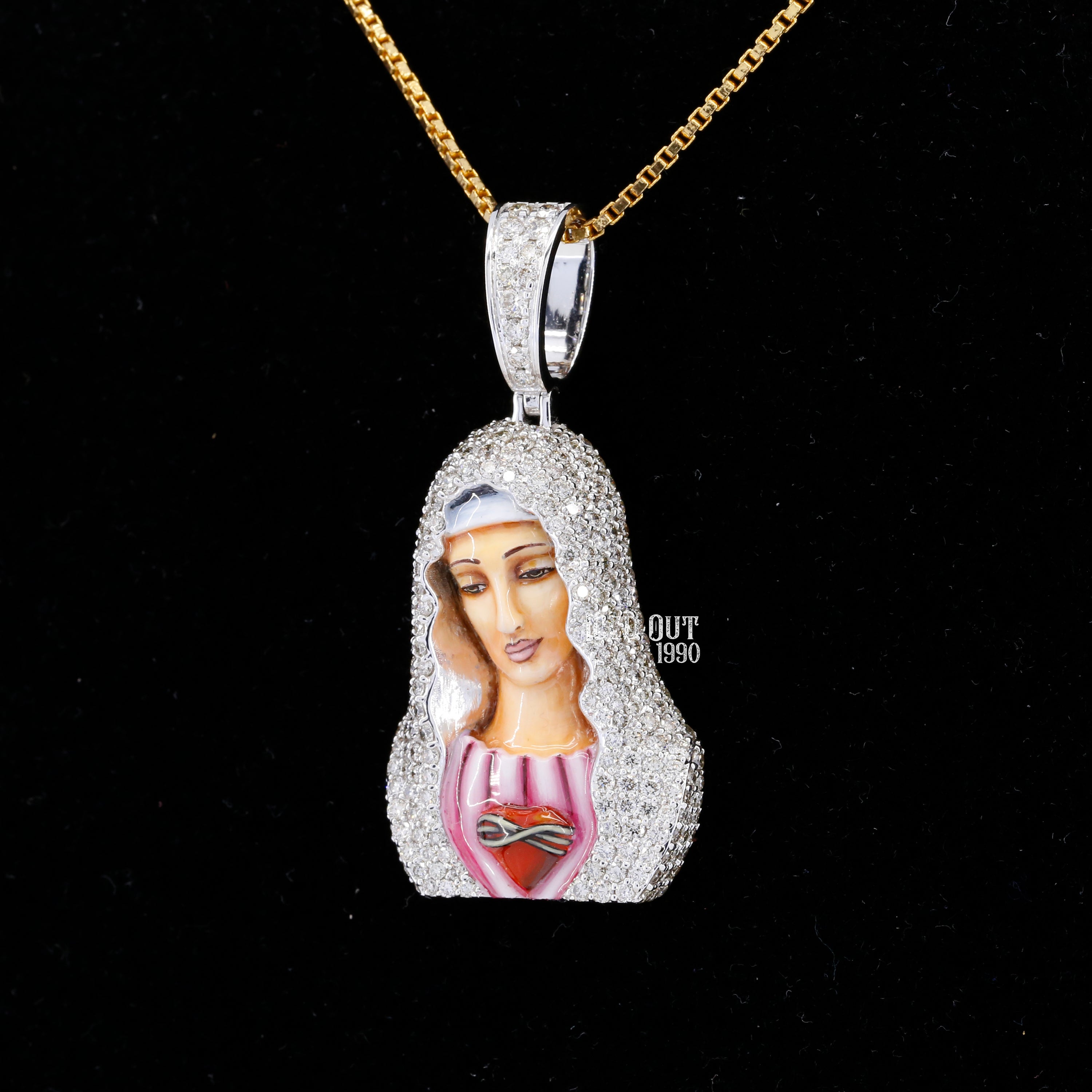 Mother Mary Moissanite Pendant 3D Enamel