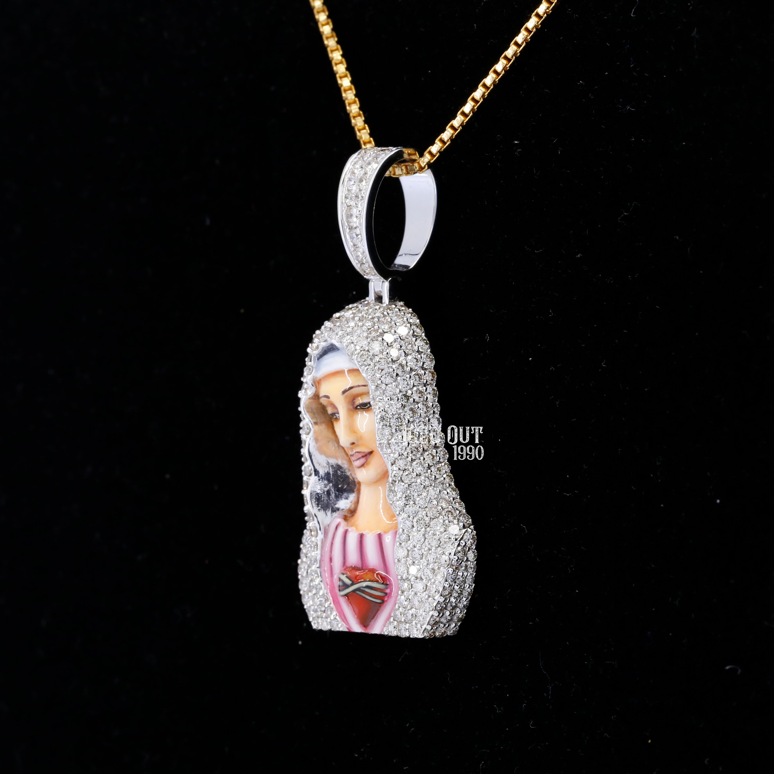 Mother Mary Moissanite Pendant 3D Enamel