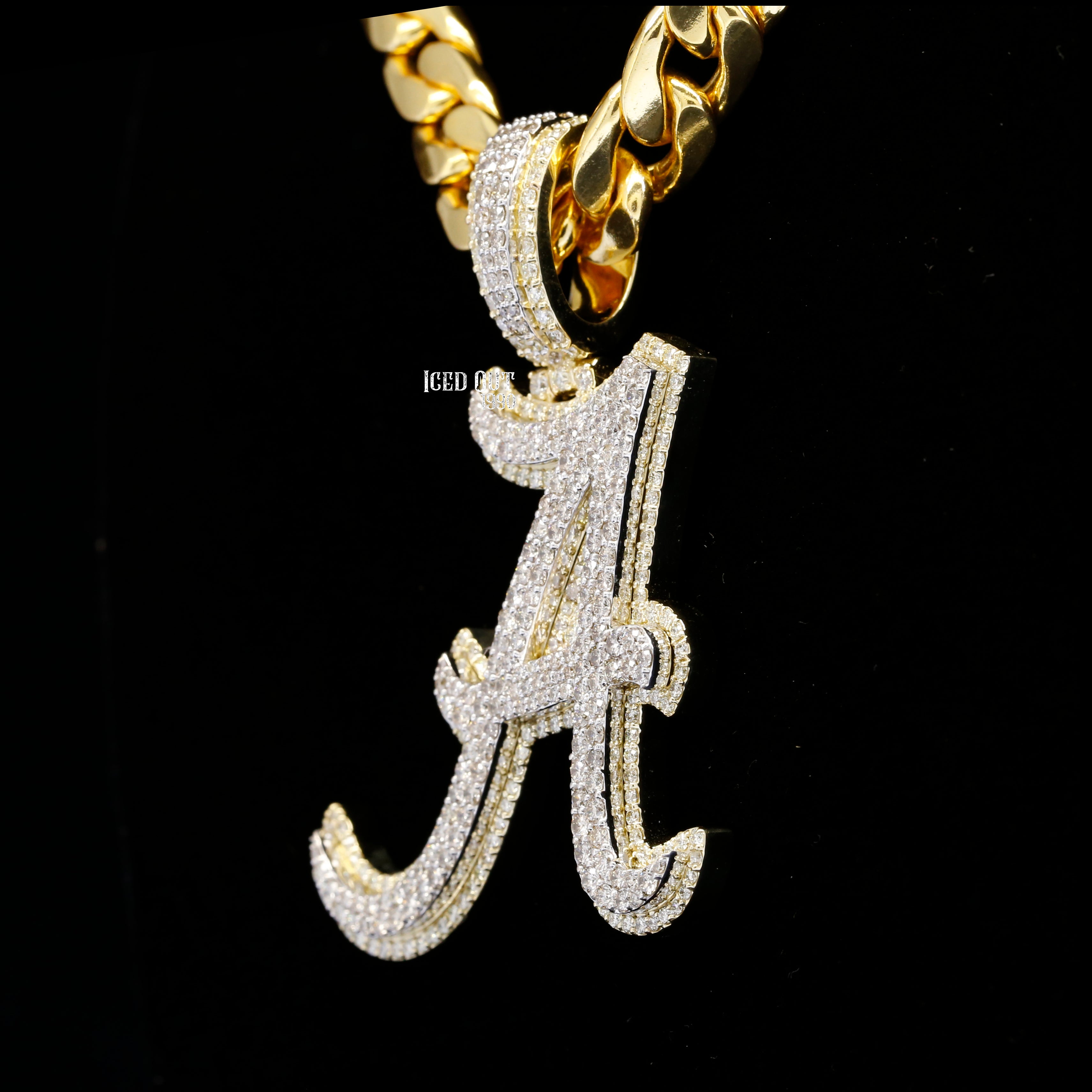 Apple's A Initial Moissanite Diamond Totally Iced Out Hip Hop Style Pendant