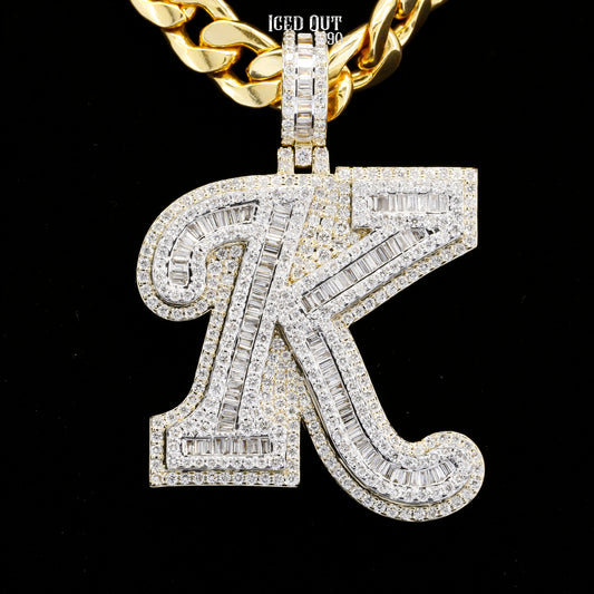 7.08 Carat K Initial Round And Baguette Cut Moissanite Diamond Totally Iced Out Stylish Hip Hop Pendant