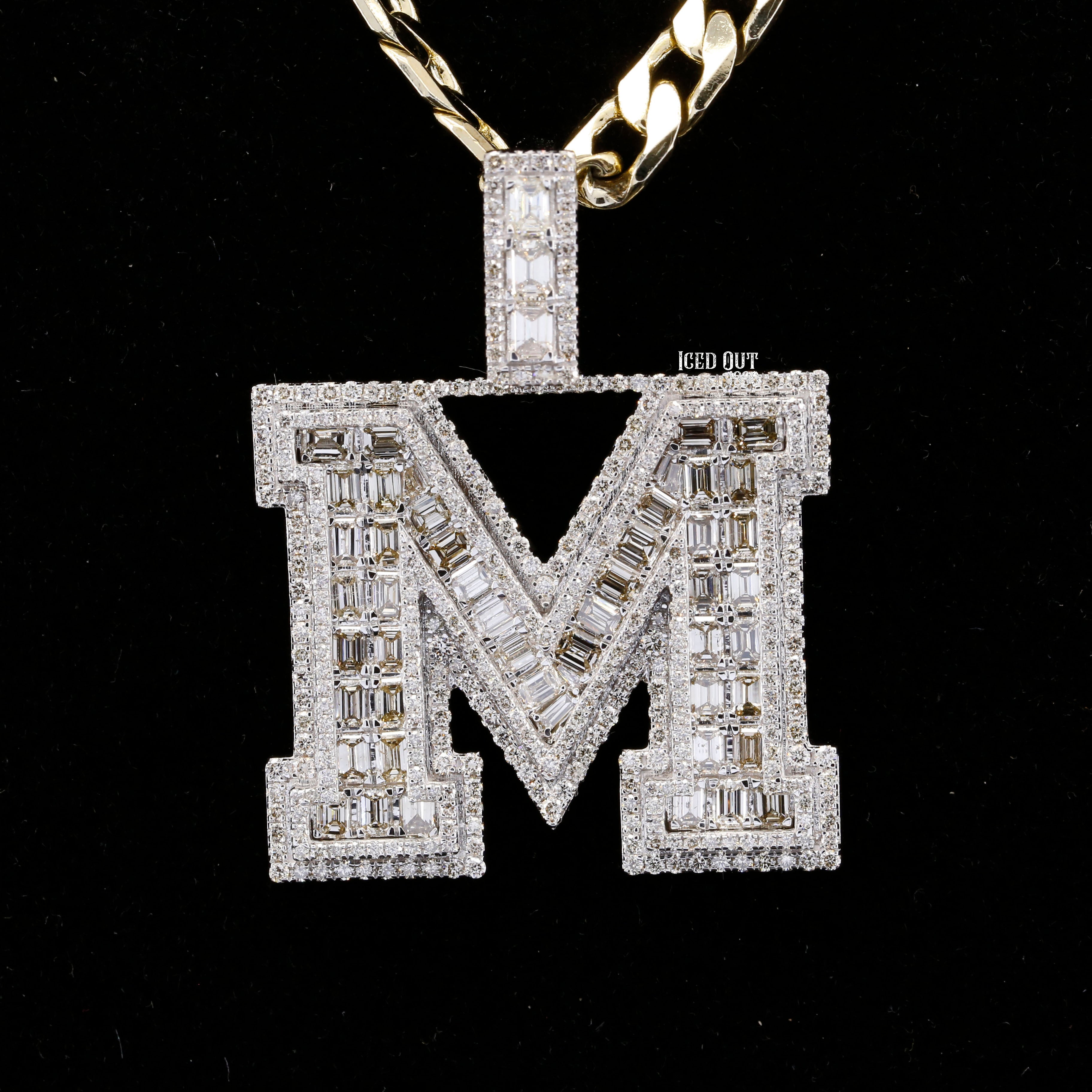 7.81 Carat M Initial Moissanite Diamond Round And Emerald Shape Totally Iced Out Stylish Hip Hop Pendant