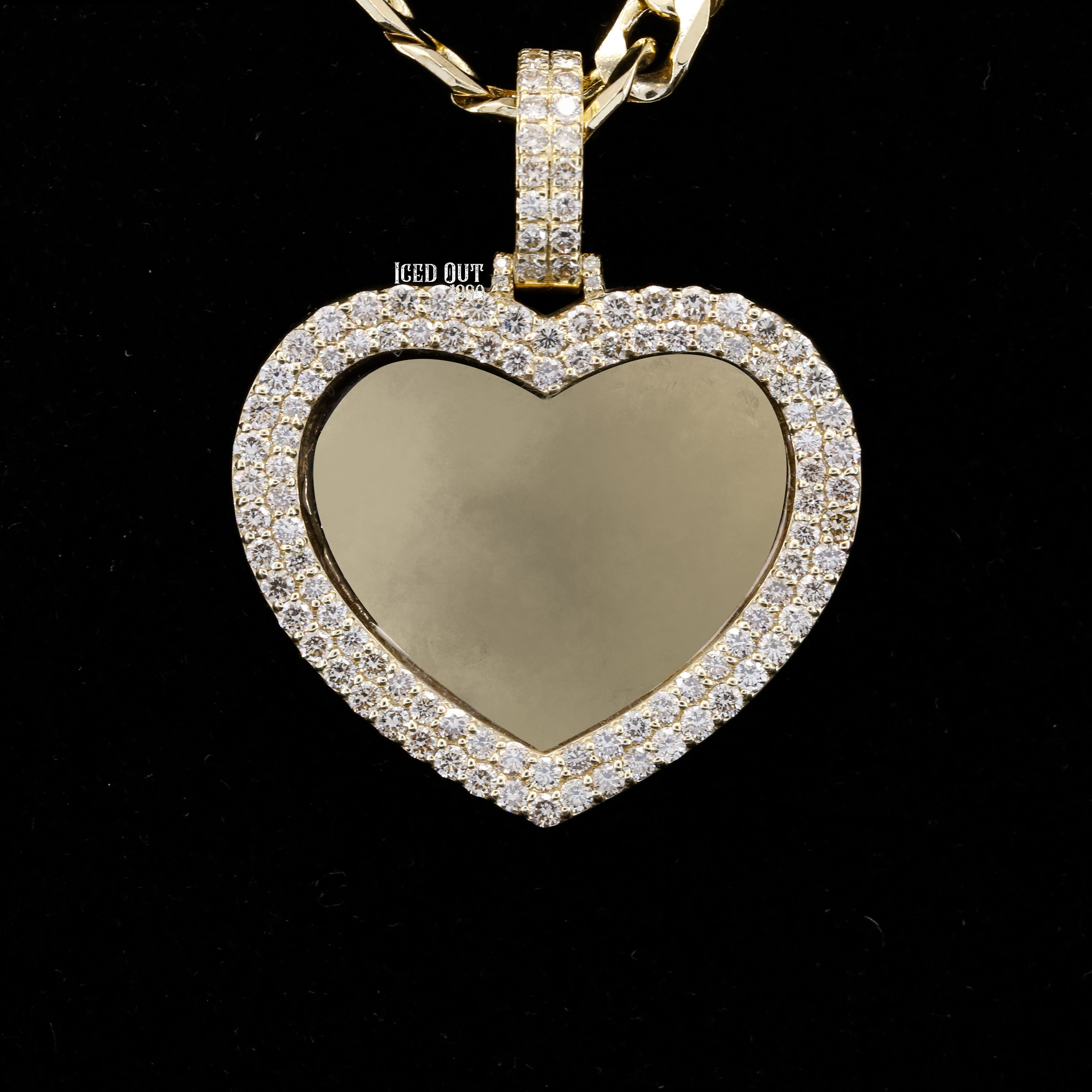 Round Cut Moissanite Double Row Heart Photo Pendant