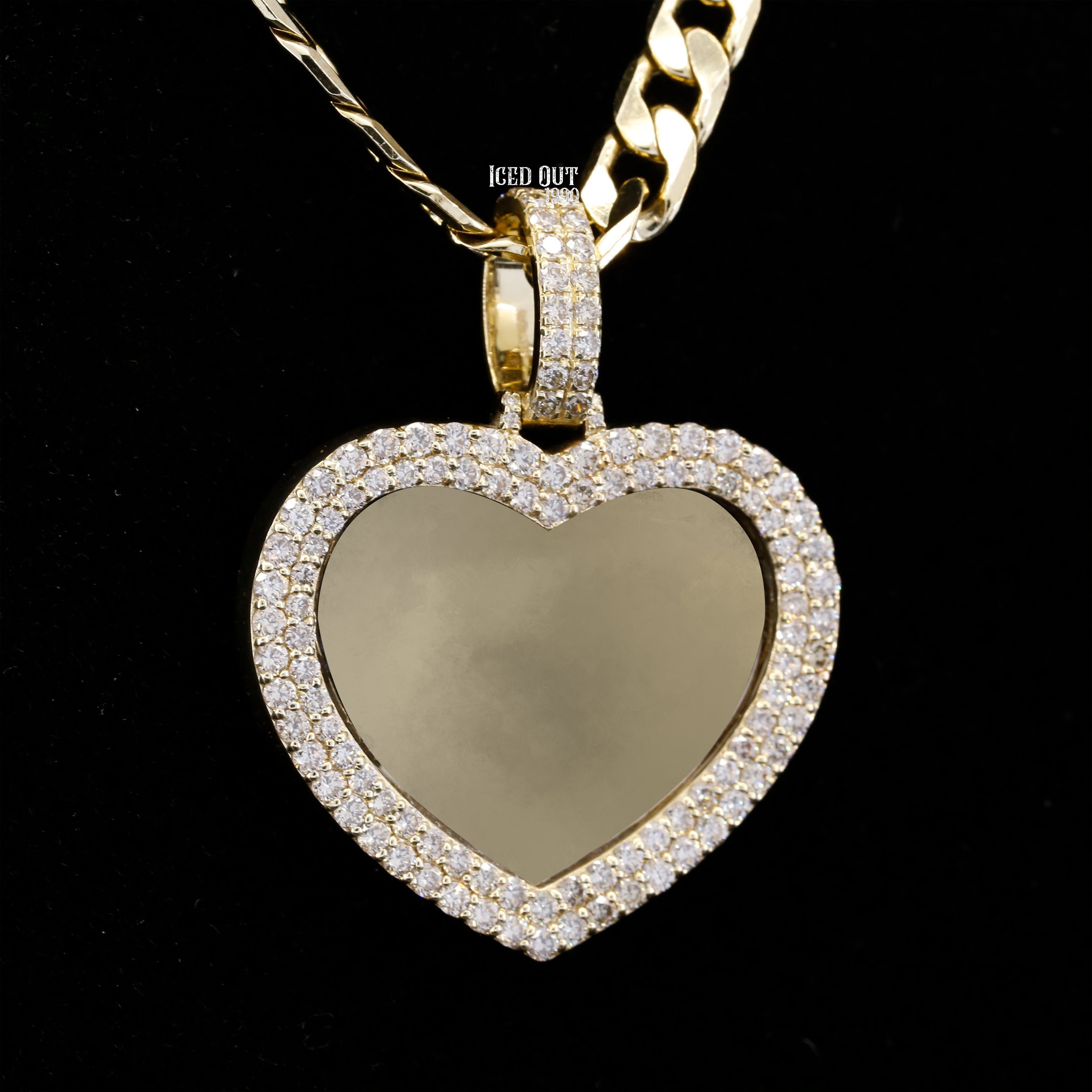 Round Cut Moissanite Double Row Heart Photo Pendant