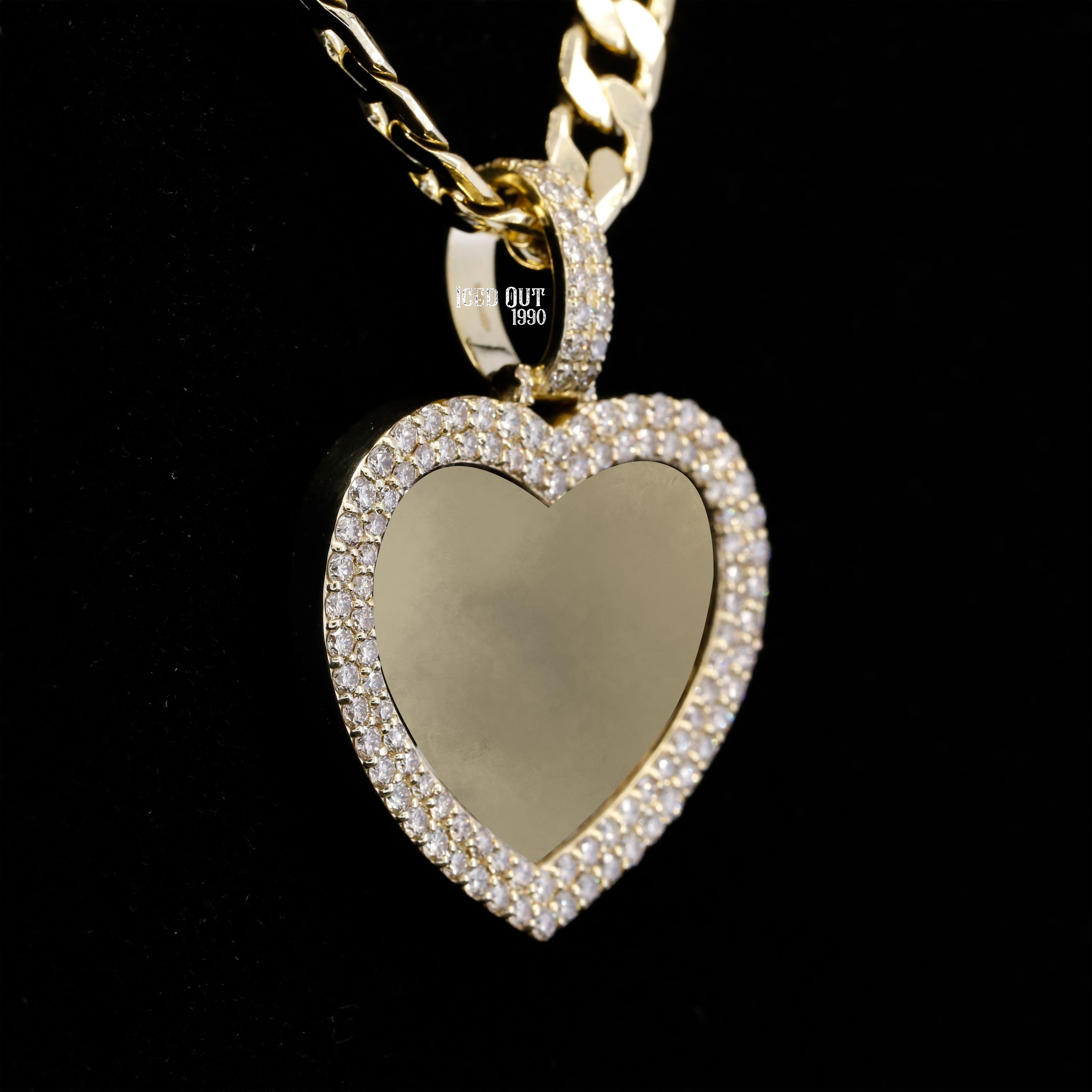 Round Cut Moissanite Double Row Heart Photo Pendant