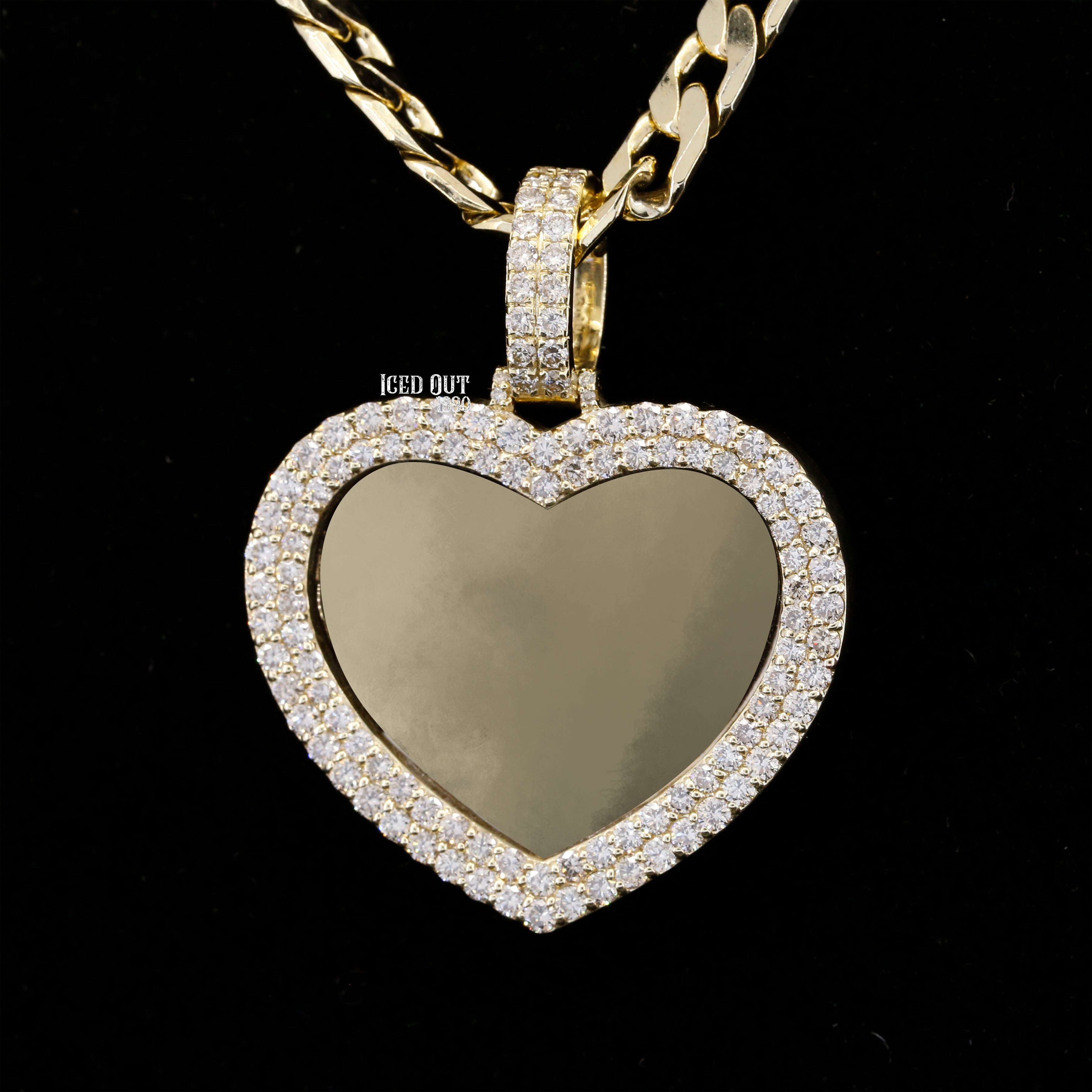 Round Cut Moissanite Double Row Heart Photo Pendant