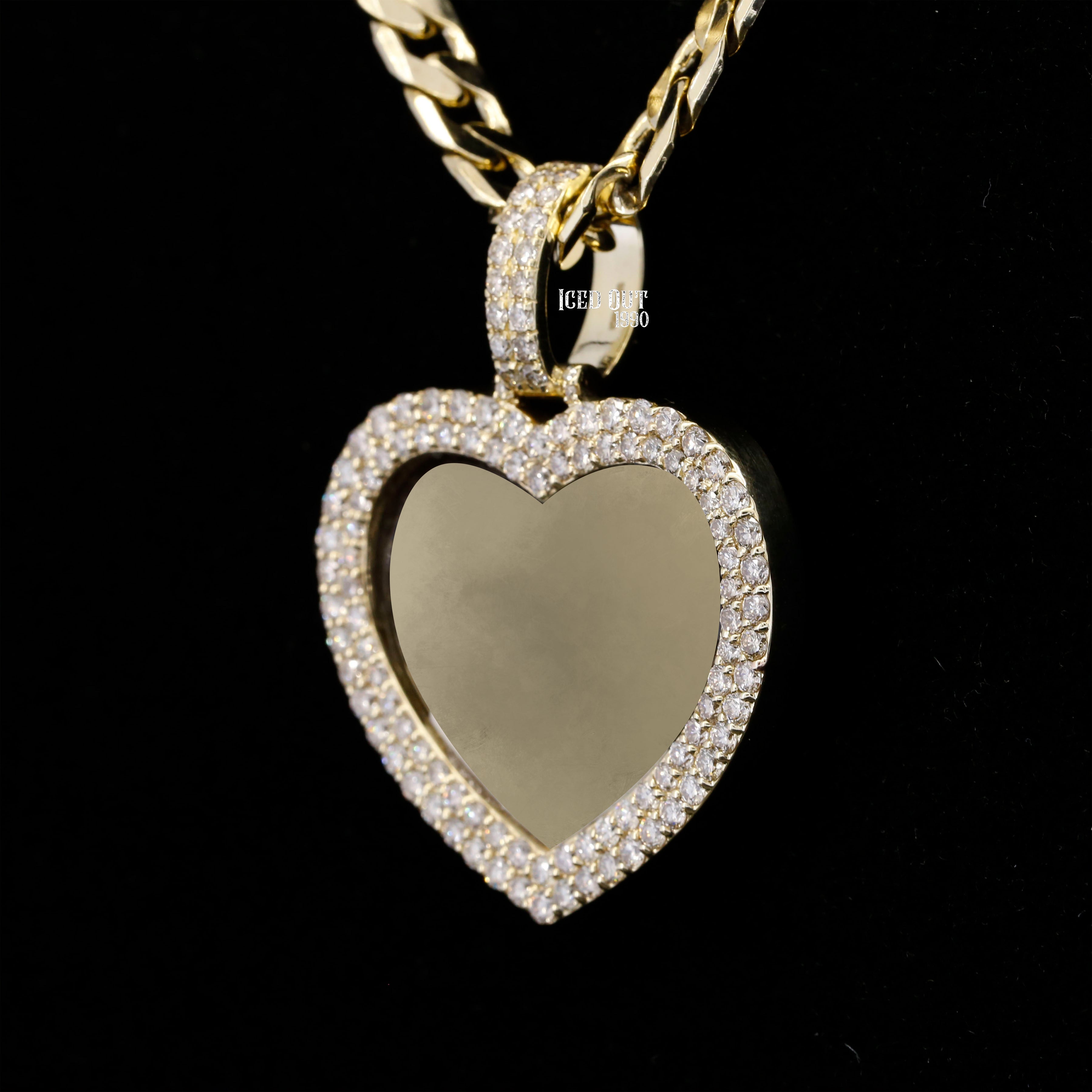 Round Cut Moissanite Double Row Heart Photo Pendant