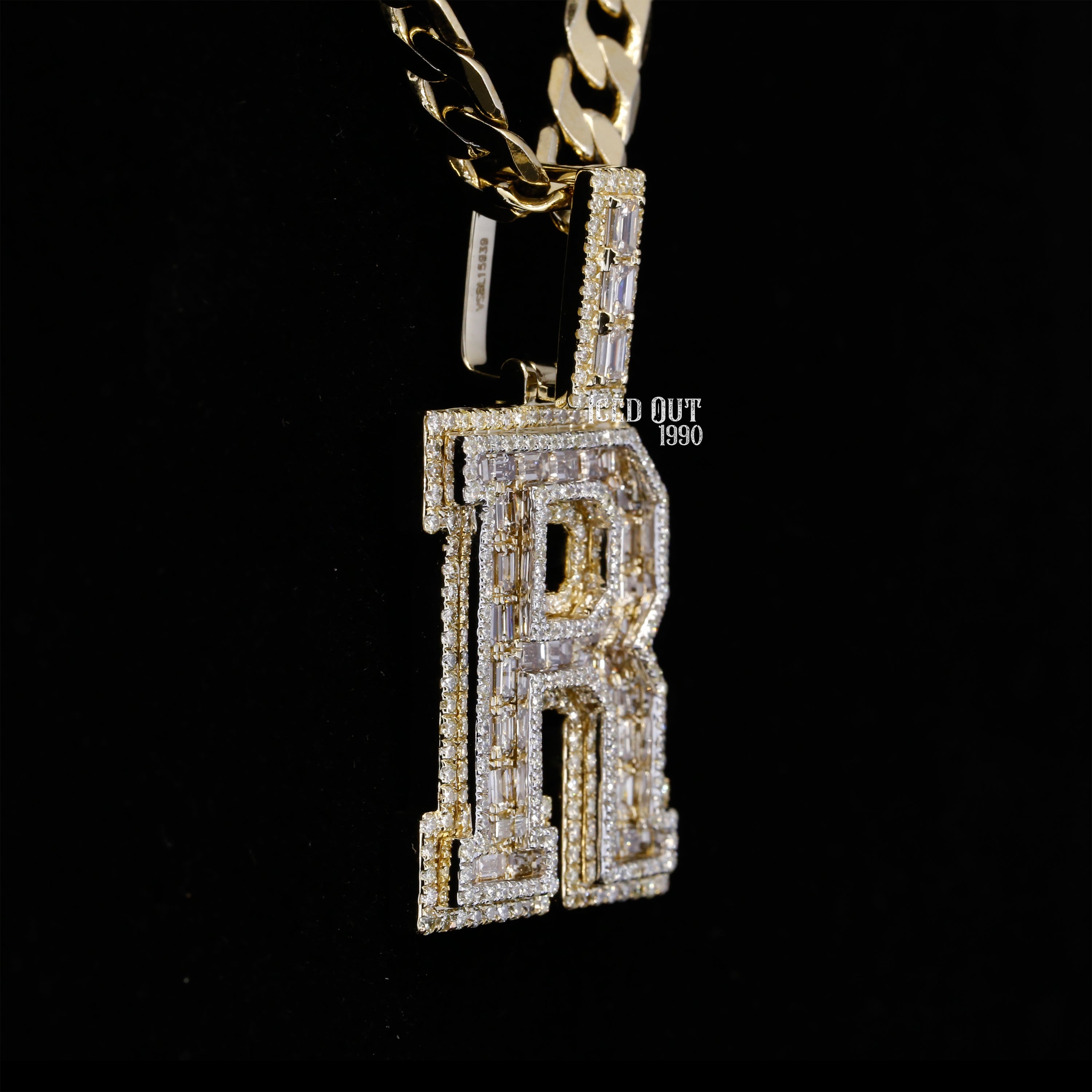 6.61 Carat R Initial Moissanite Diamond Round And Emerald Shape Totally Iced Out Stylish Hip Hop Pendant