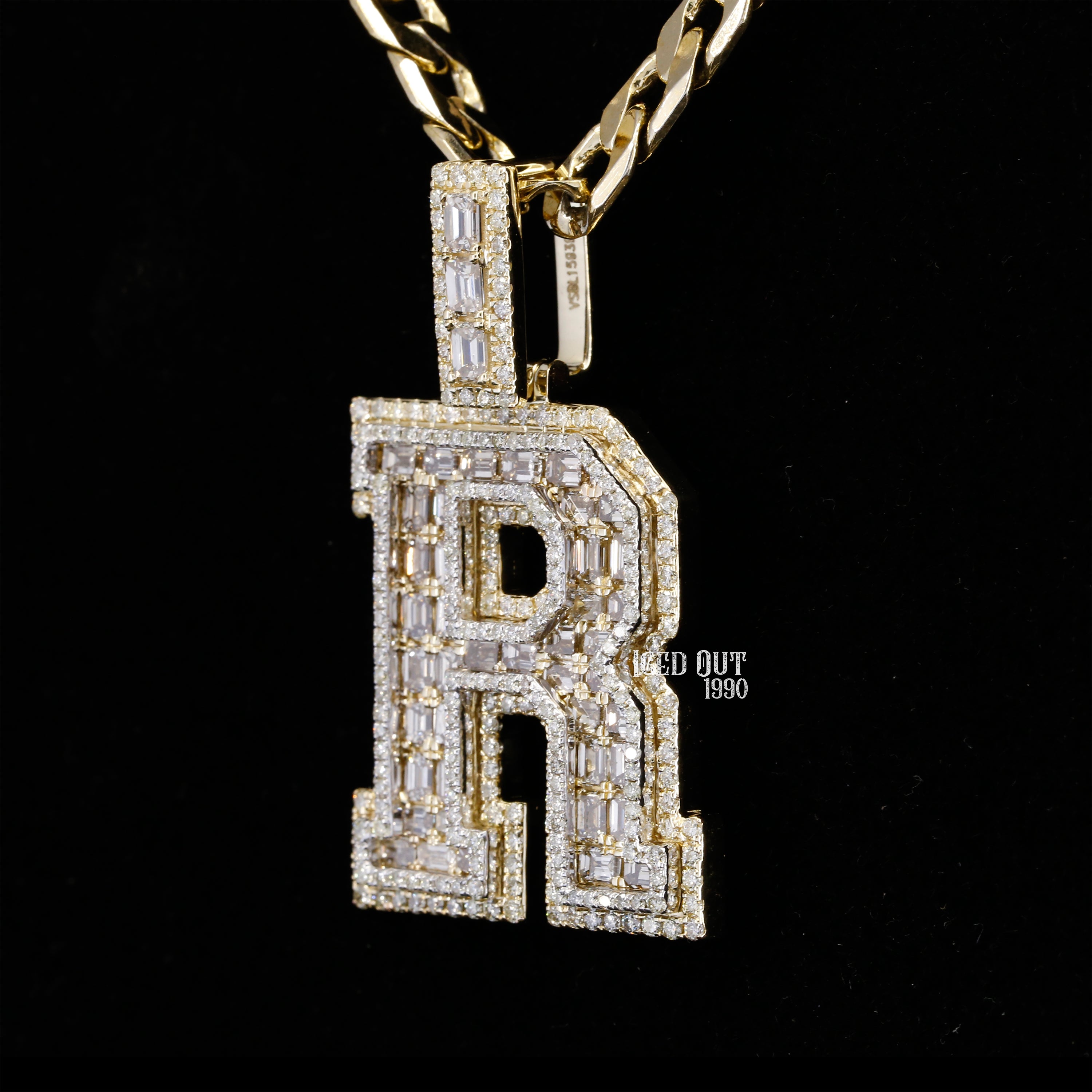 6.61 Carat R Initial Moissanite Diamond Round And Emerald Shape Totally Iced Out Stylish Hip Hop Pendant