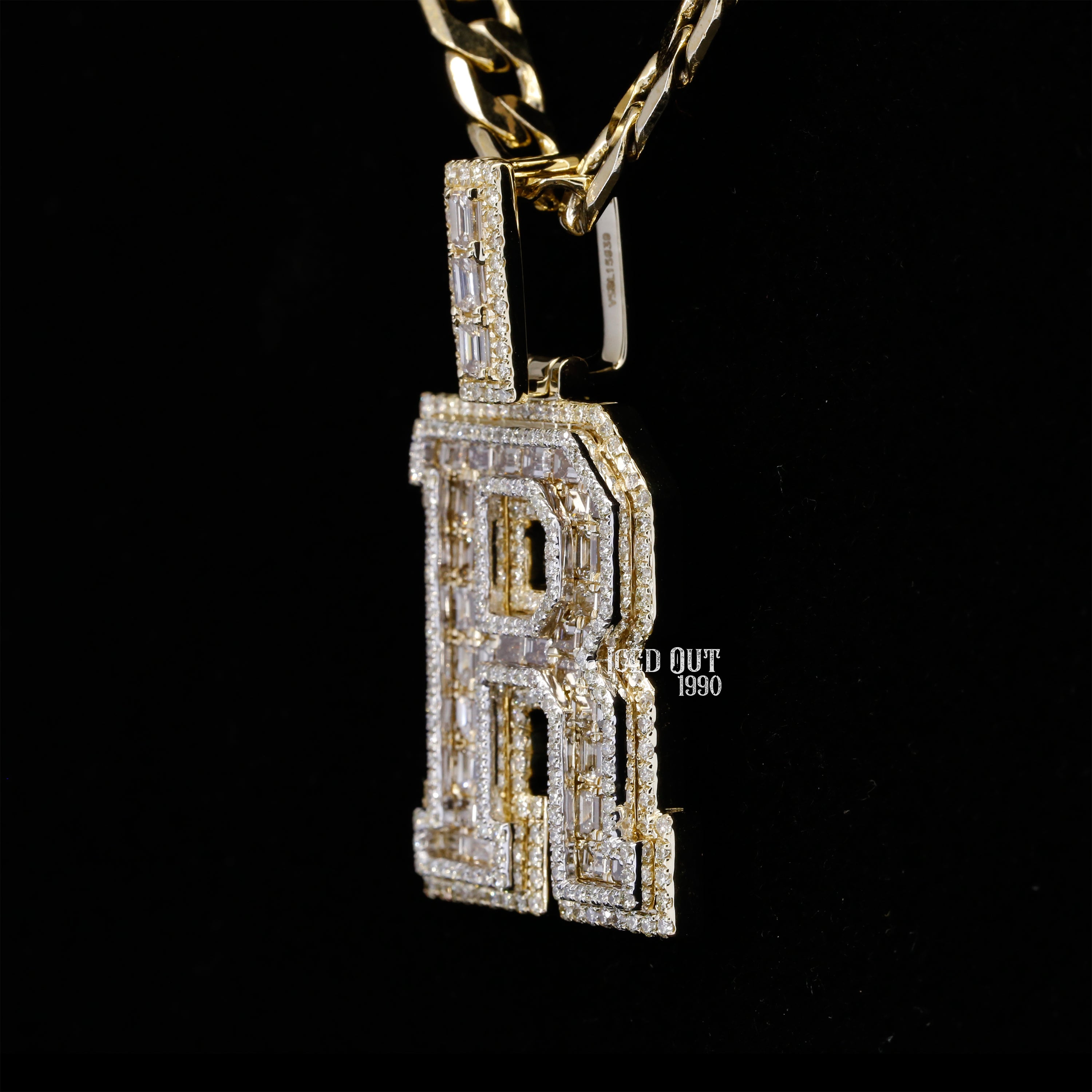 6.61 Carat R Initial Moissanite Diamond Round And Emerald Shape Totally Iced Out Stylish Hip Hop Pendant