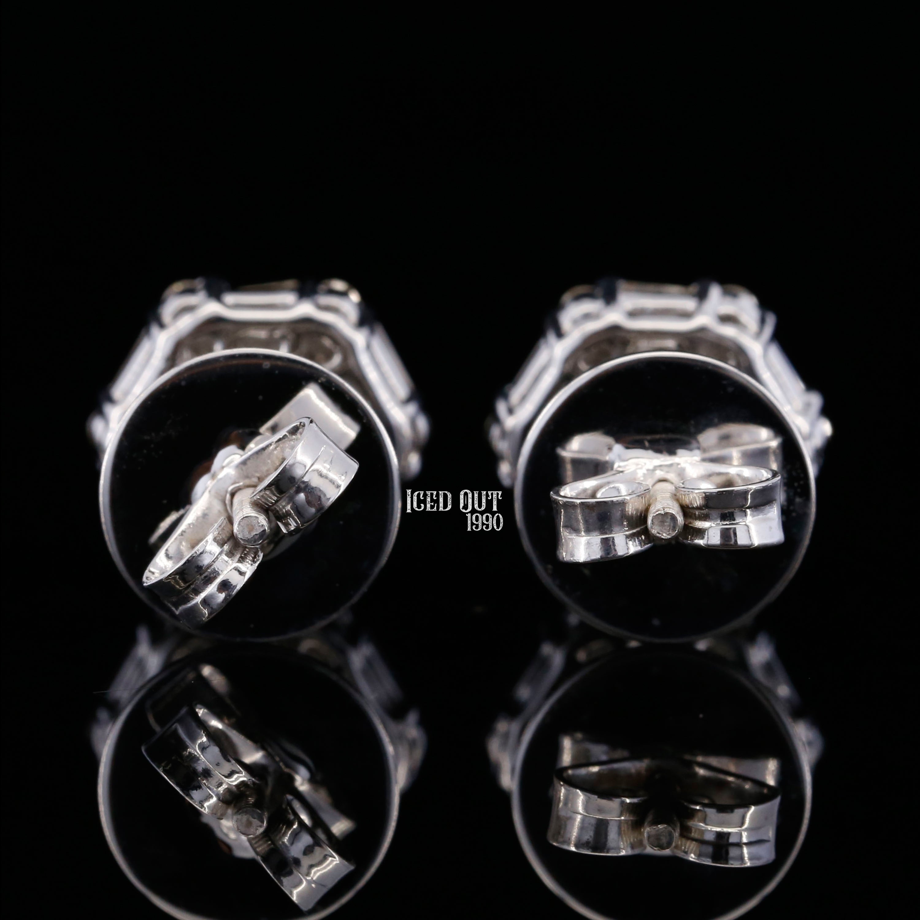 1.4 Carat Round & Baguette Cut Moissanite Hip Hop Style Two Tone Cluster Earrings For Men