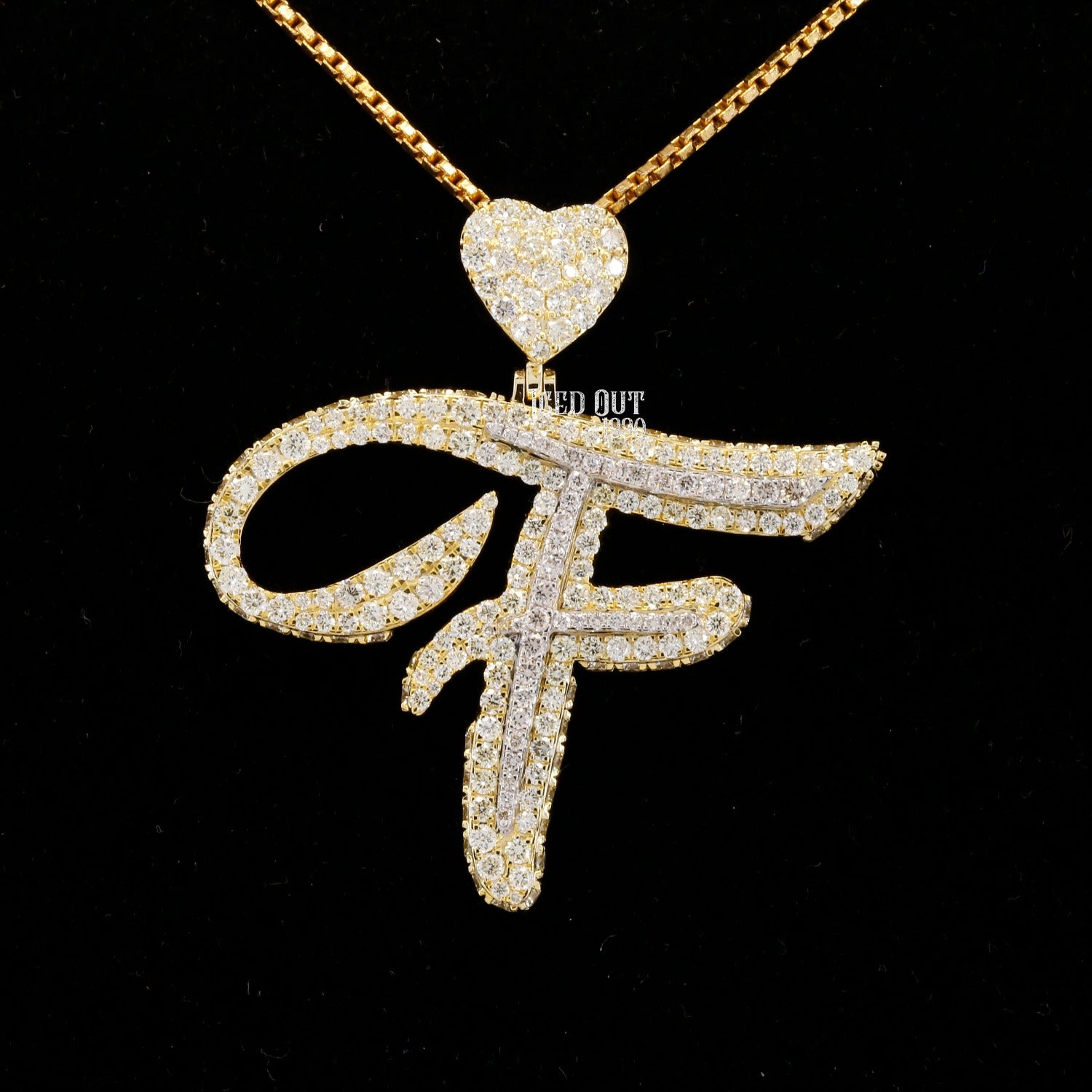 Round Cut Moissanite Initial "F" Hip Hop Pendant