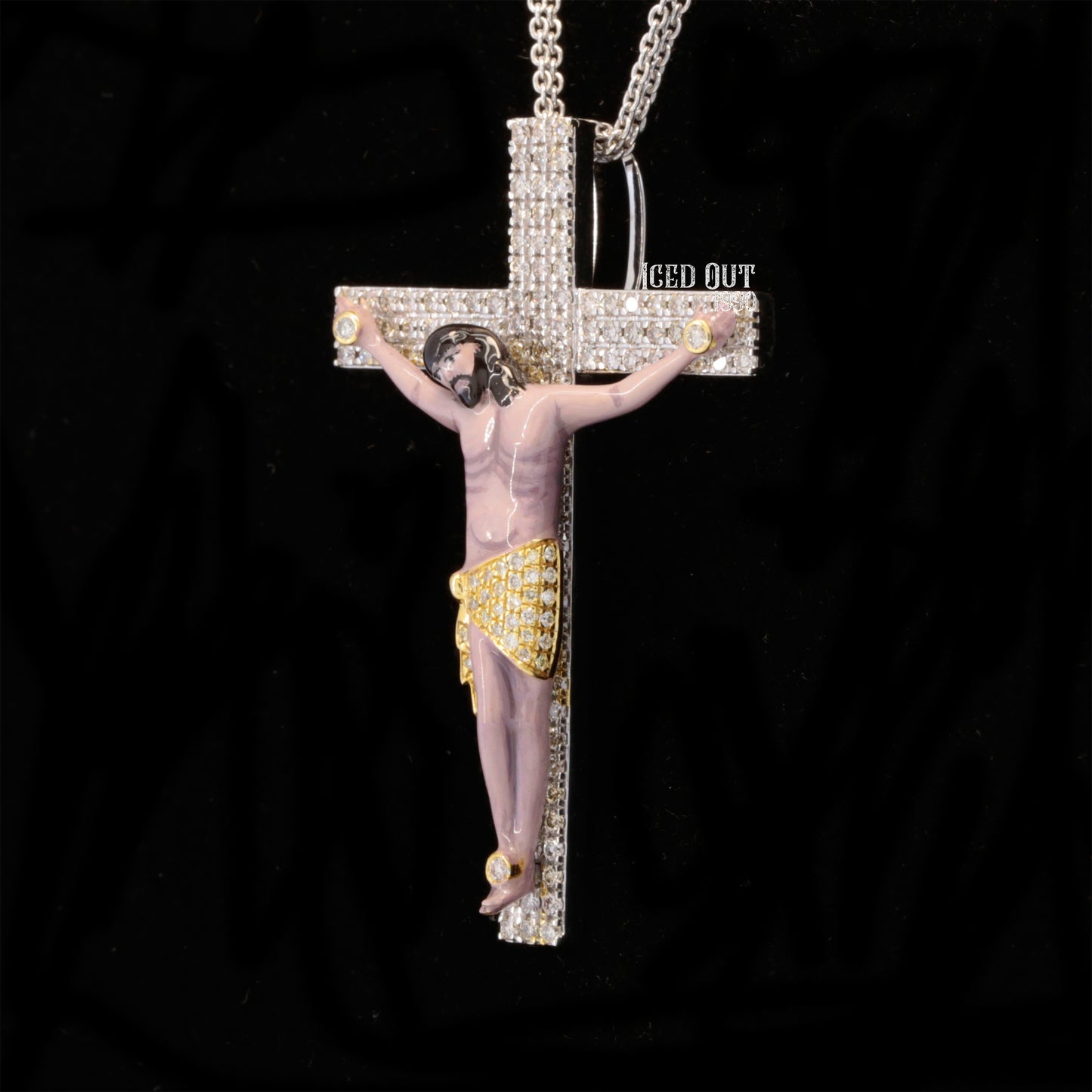 Round Cut Moissanite Jesus Cross Pendant 3D ENAMEL