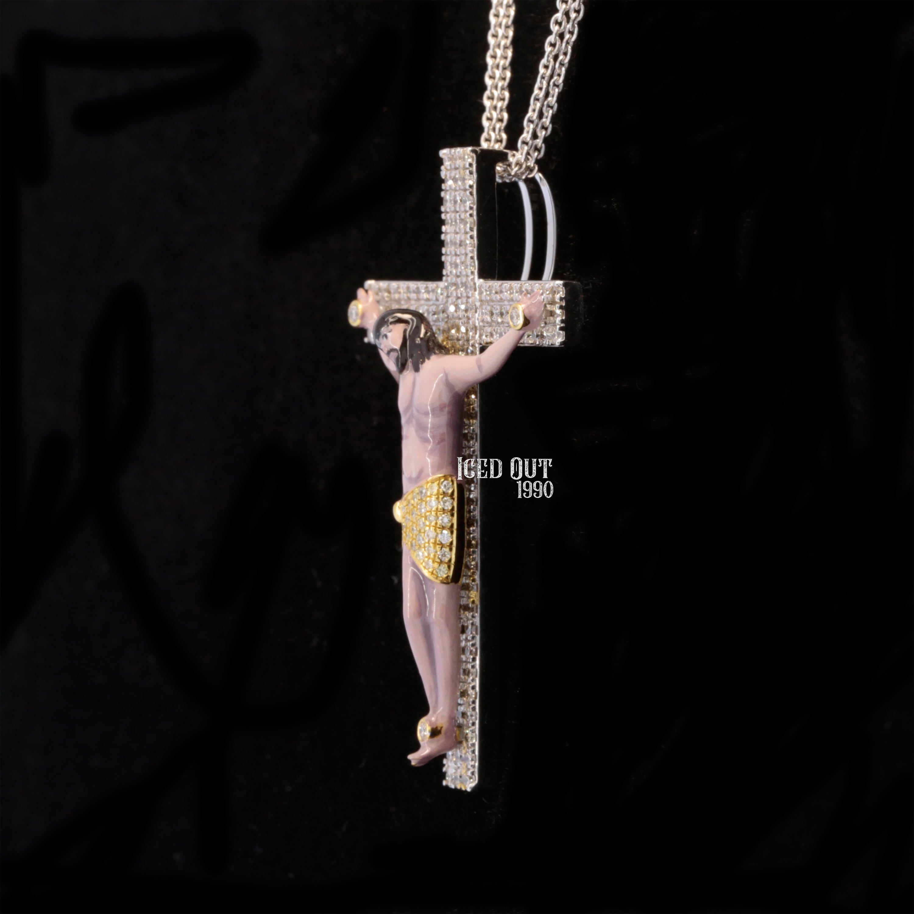 Round Cut Moissanite Jesus Cross Pendant 3D ENAMEL