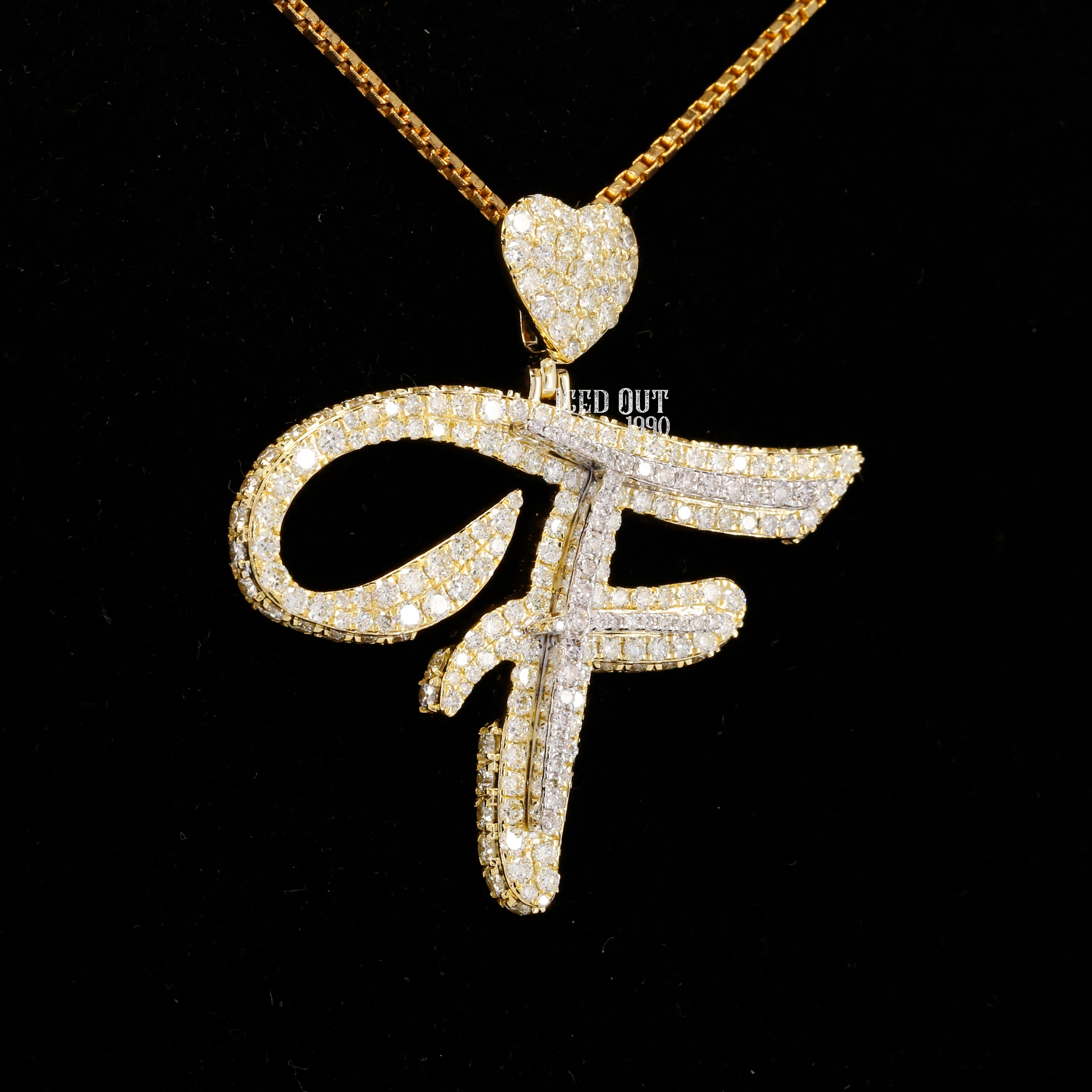 Round Cut Moissanite Initial "F" Hip Hop Pendant