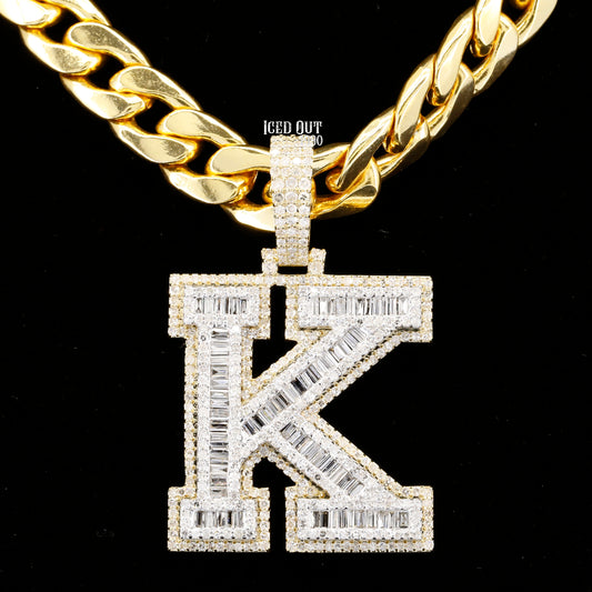 3.56 Carat K Initial Moissanite Diamond Round And Baguette Shape Totally Iced Out Stylish Hip Hop Pendant