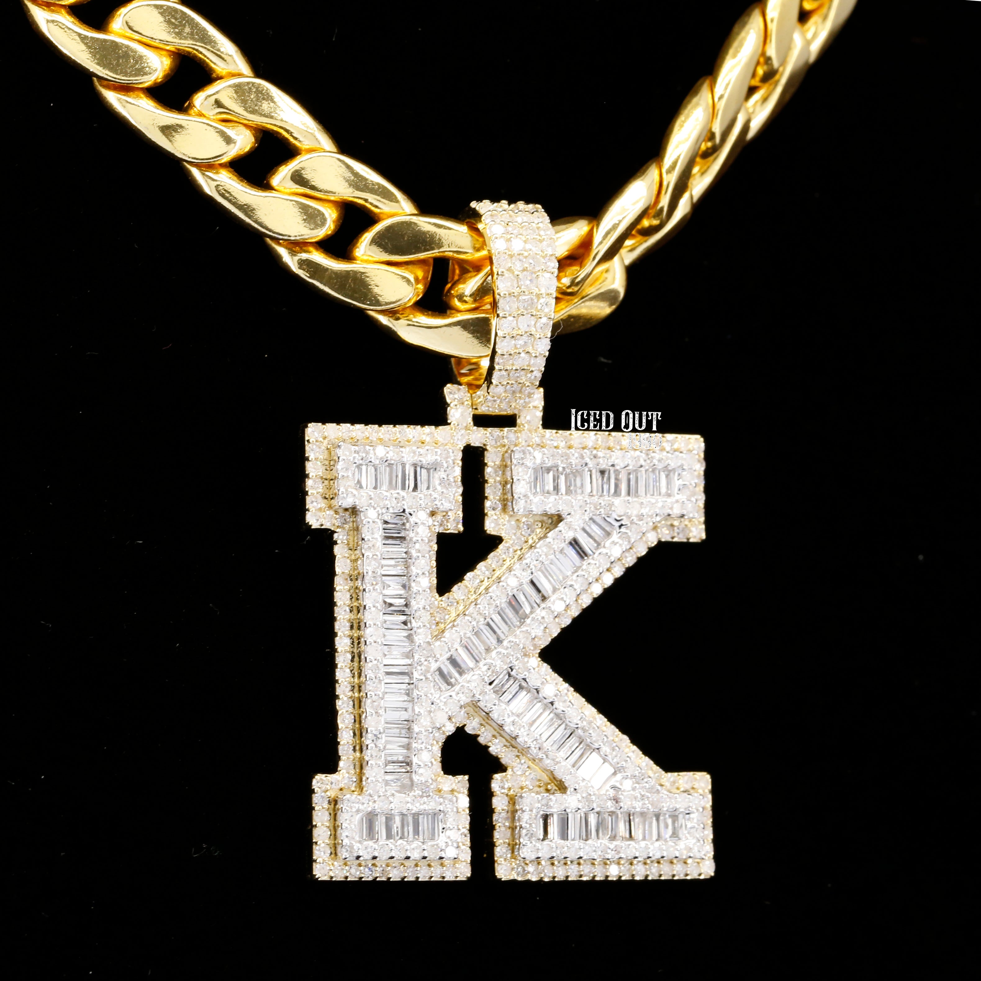 3.56 Carat K Initial Moissanite Diamond Round And Baguette Shape Totally Iced Out Stylish Hip Hop Pendant