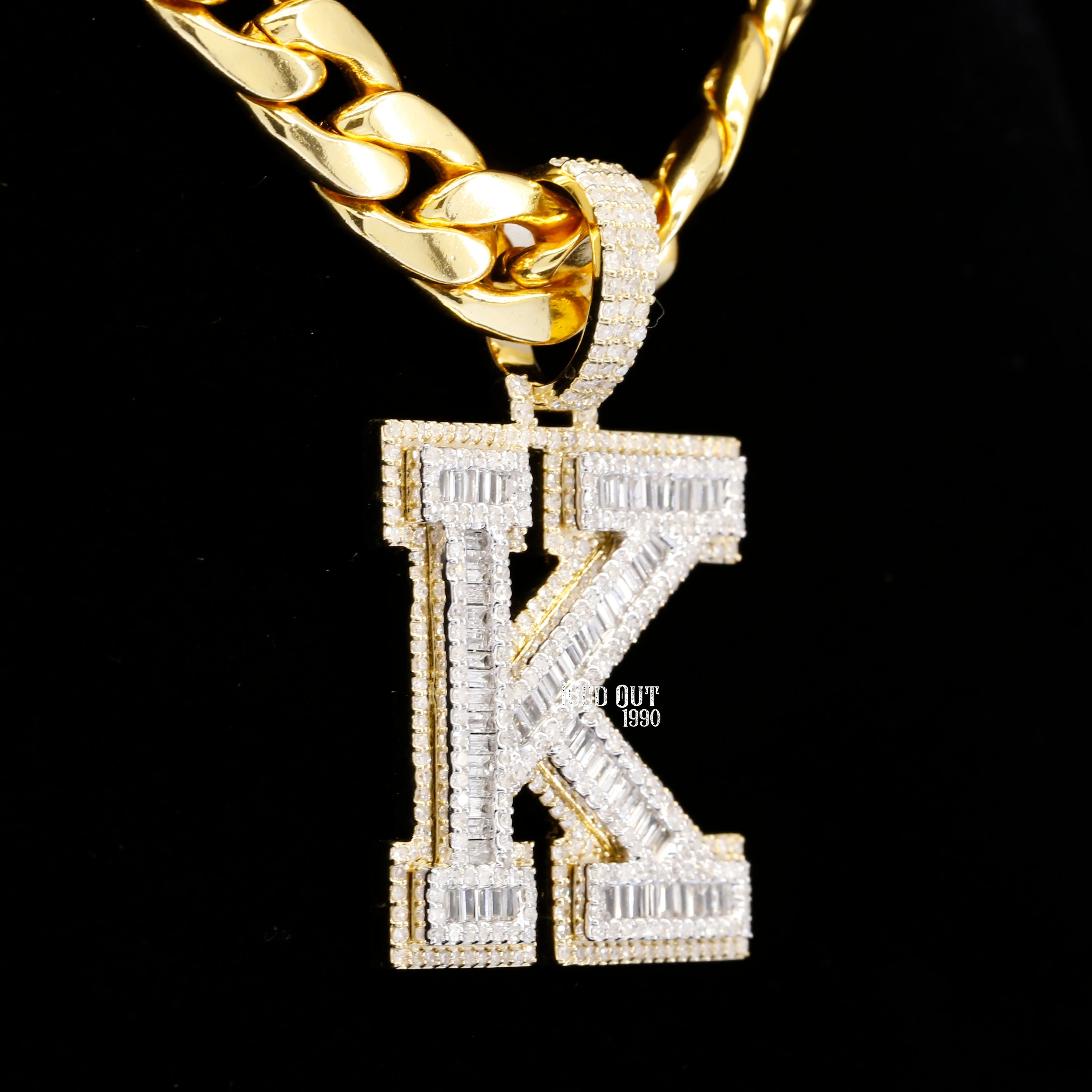 3.56 Carat K Initial Moissanite Diamond Round And Baguette Shape Totally Iced Out Stylish Hip Hop Pendant