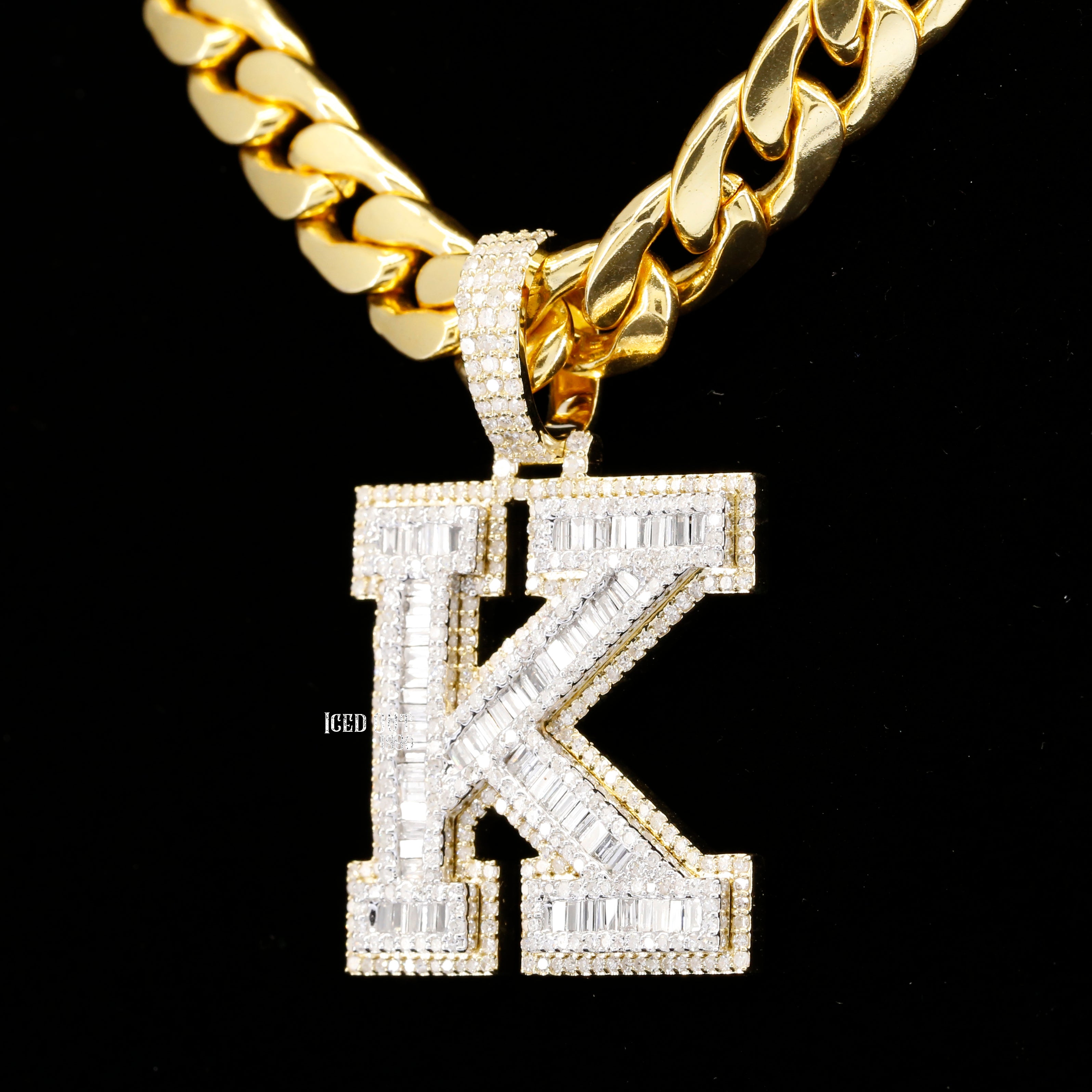 3.56 Carat K Initial Moissanite Diamond Round And Baguette Shape Totally Iced Out Stylish Hip Hop Pendant