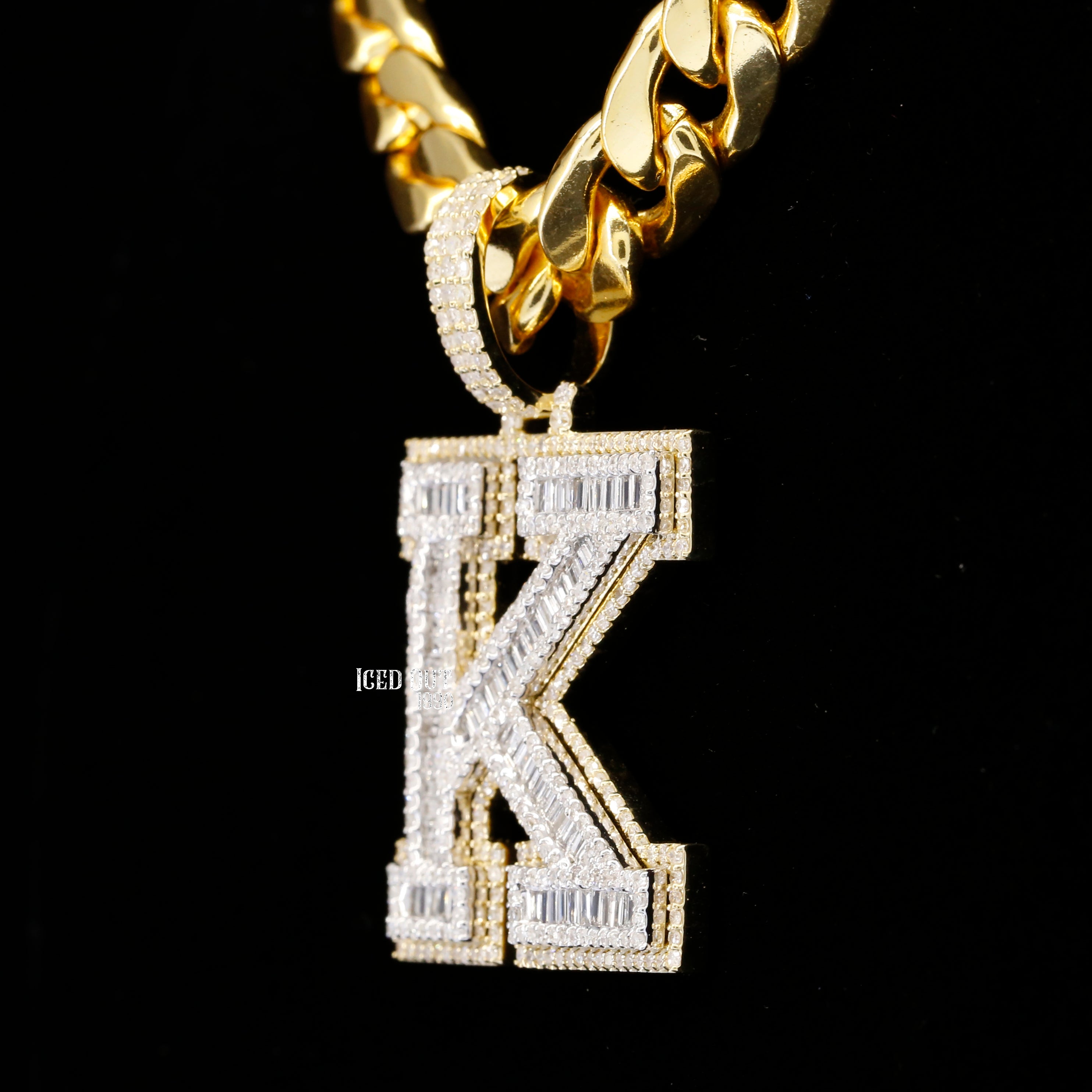 3.56 Carat K Initial Moissanite Diamond Round And Baguette Shape Totally Iced Out Stylish Hip Hop Pendant