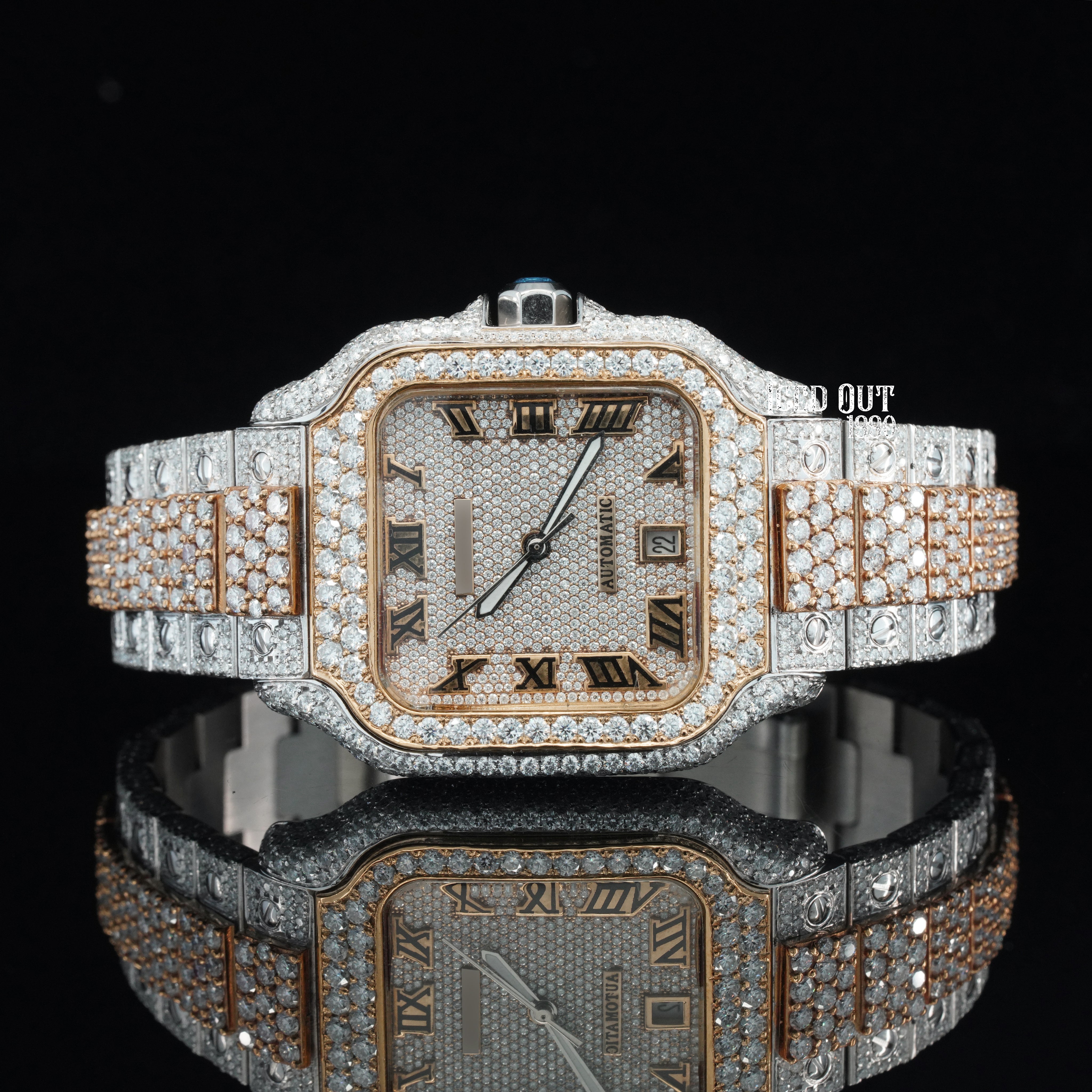 Automatic Moissanite Watch Iced Out Hip Hop Bust Down Watch Sapphire Glass