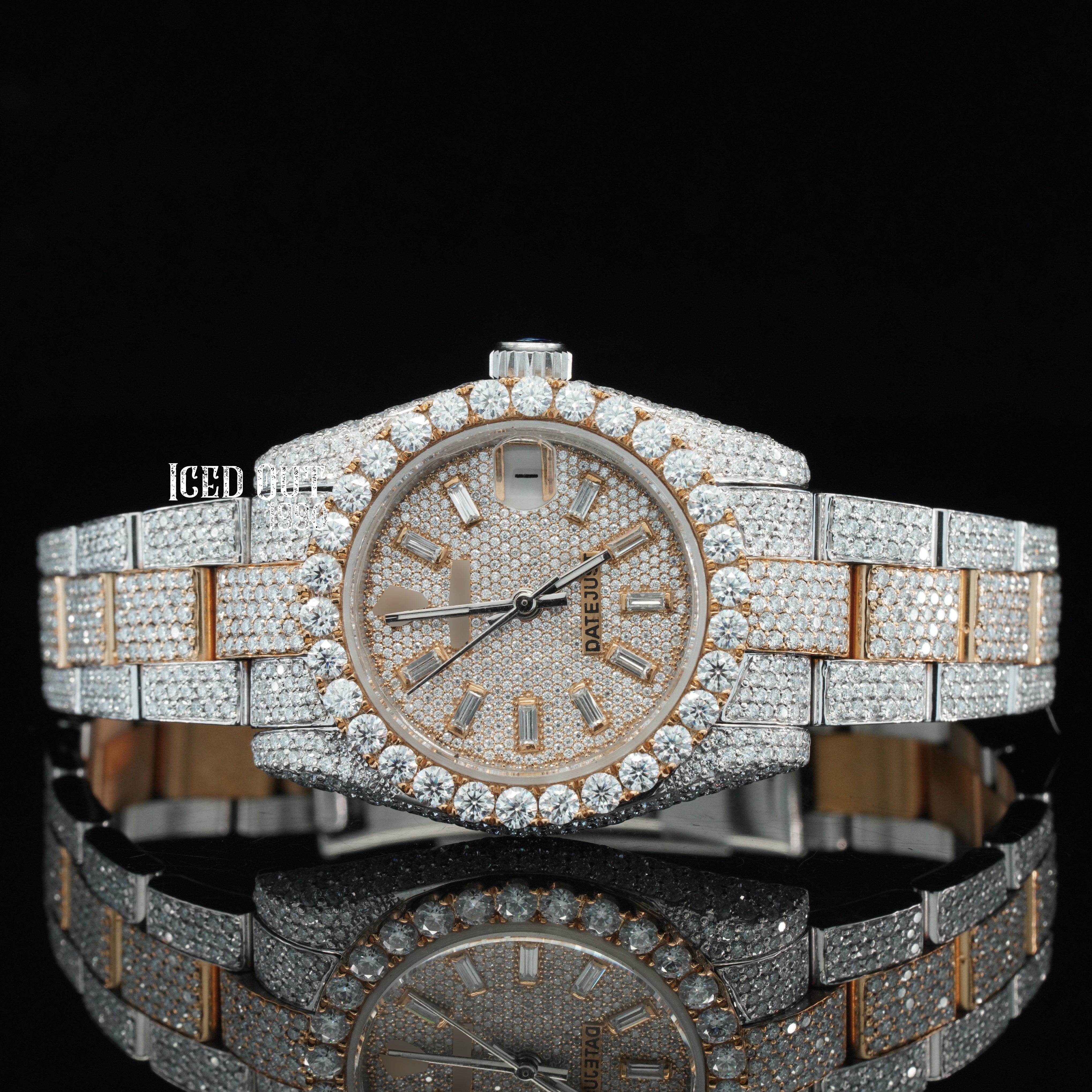 Amazing Quality Moissanite Diamond Two Tone Totally Iced Out Automatic Women's Watch