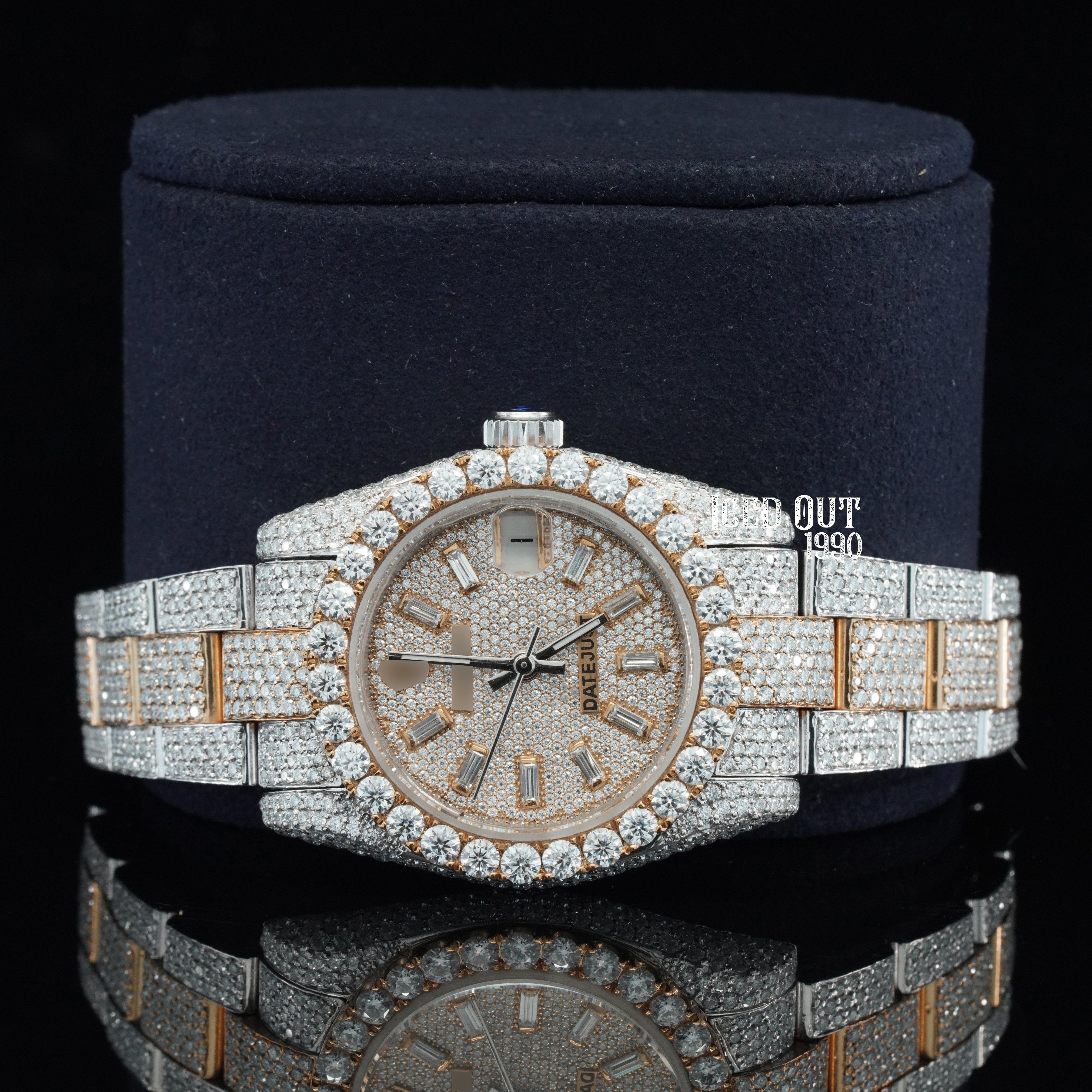 Amazing Quality Moissanite Diamond Two Tone Totally Iced Out Automatic Women's Watch