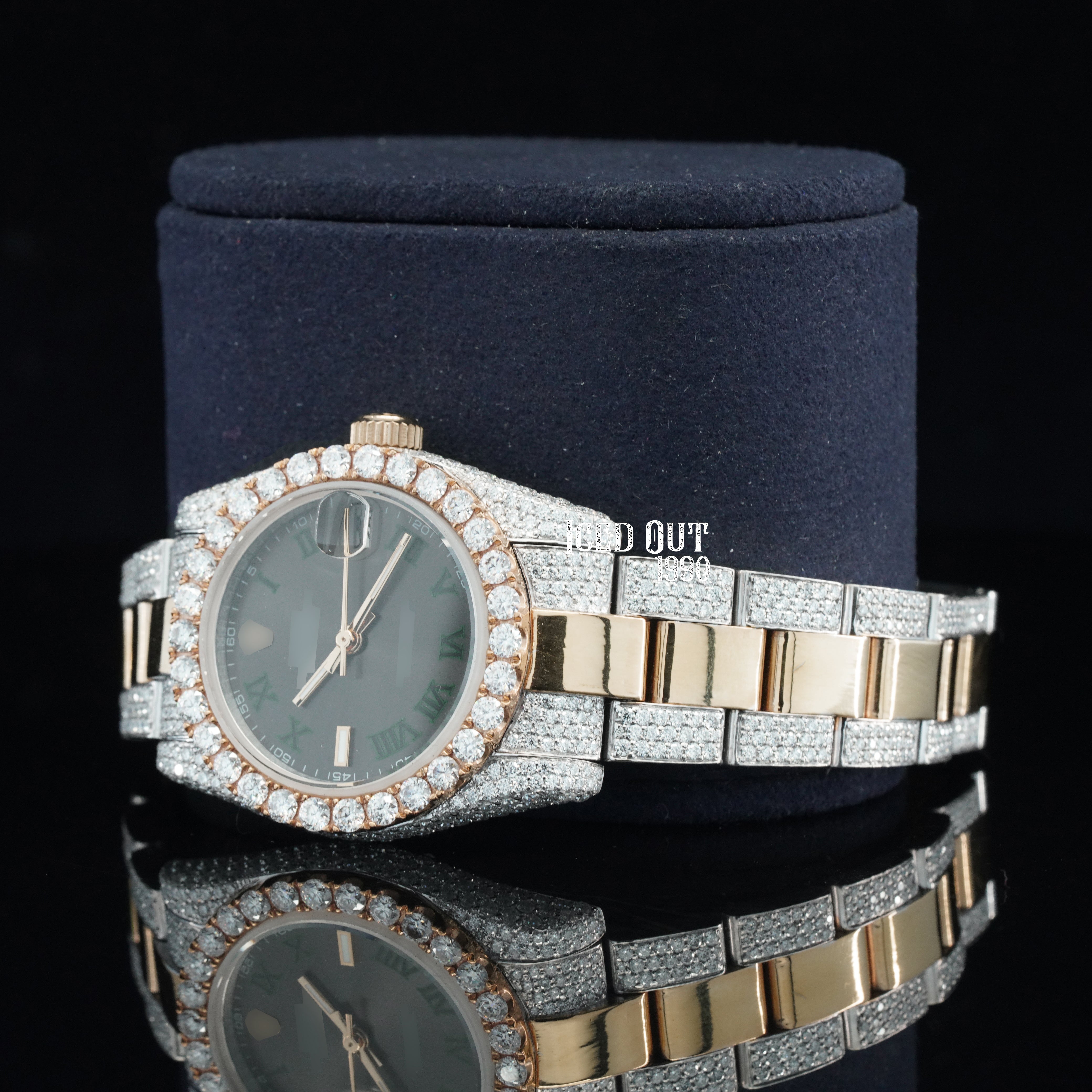 Amazing Quality Black Color Dial Moissanite Diamond Iced Out Automatic Two Tone Watch For Women