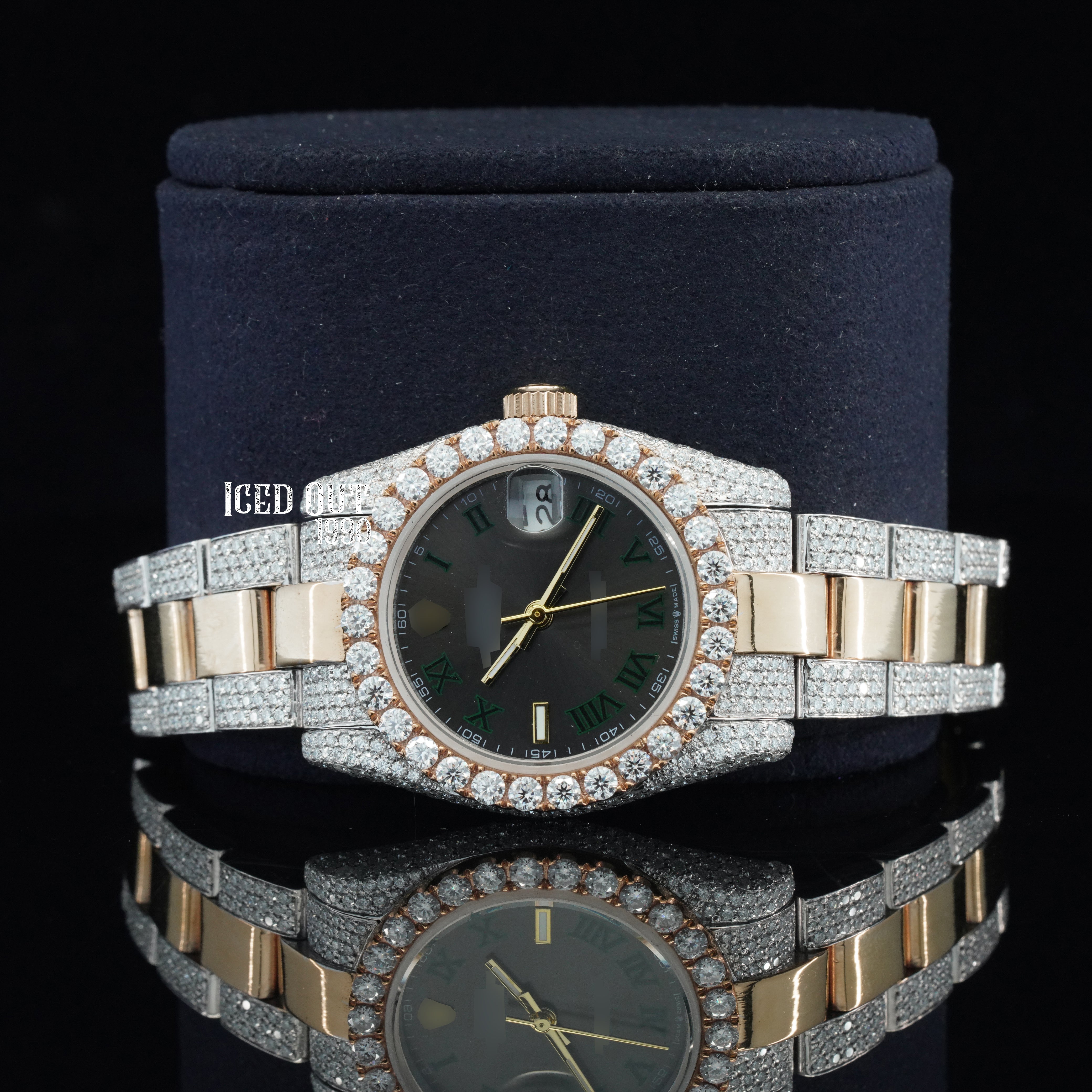 Amazing Quality Black Color Dial Moissanite Diamond Iced Out Automatic Two Tone Watch For Women