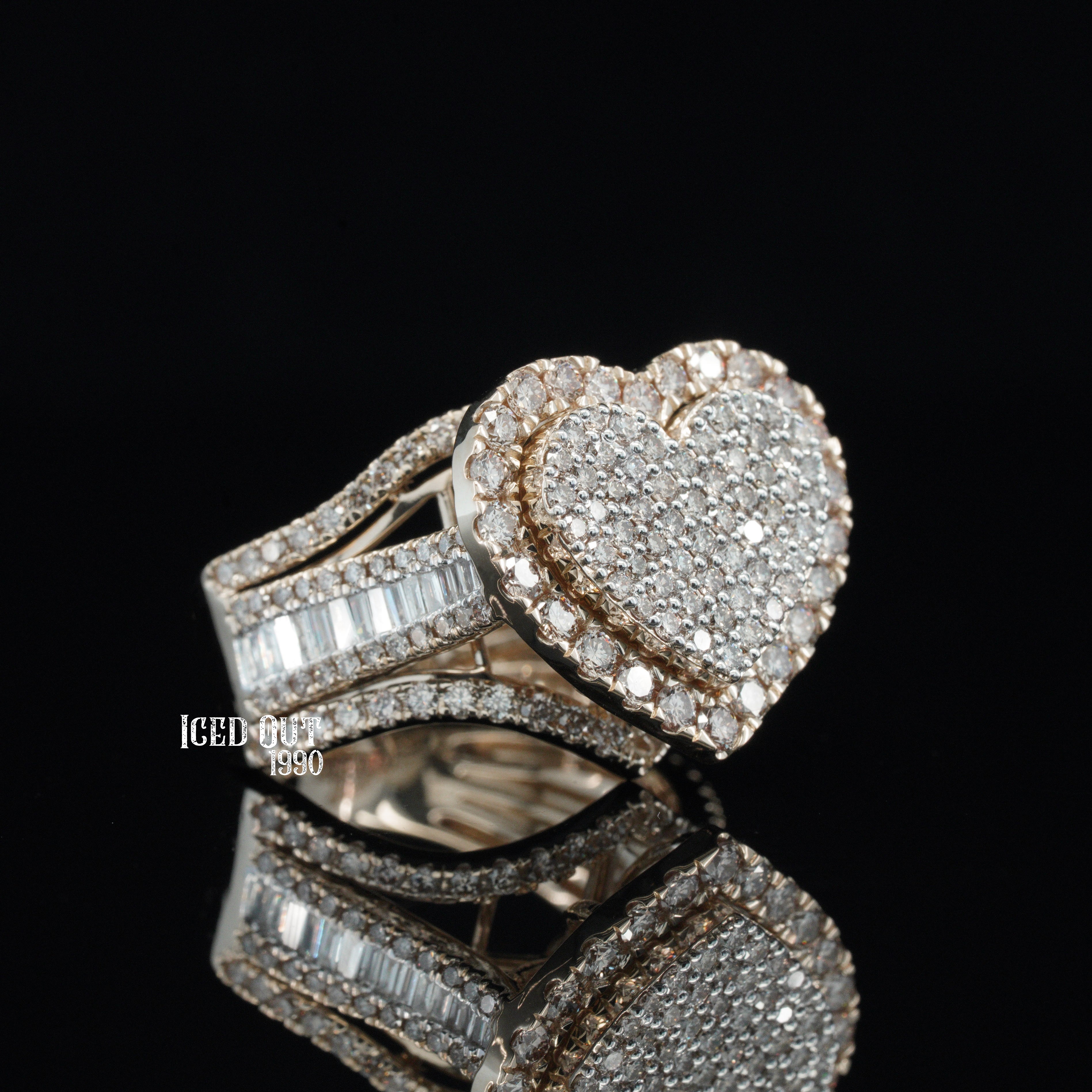 4 Carat Moissanite Diamond Heart Shape Round And Baguette Cut Pave Men's Ring