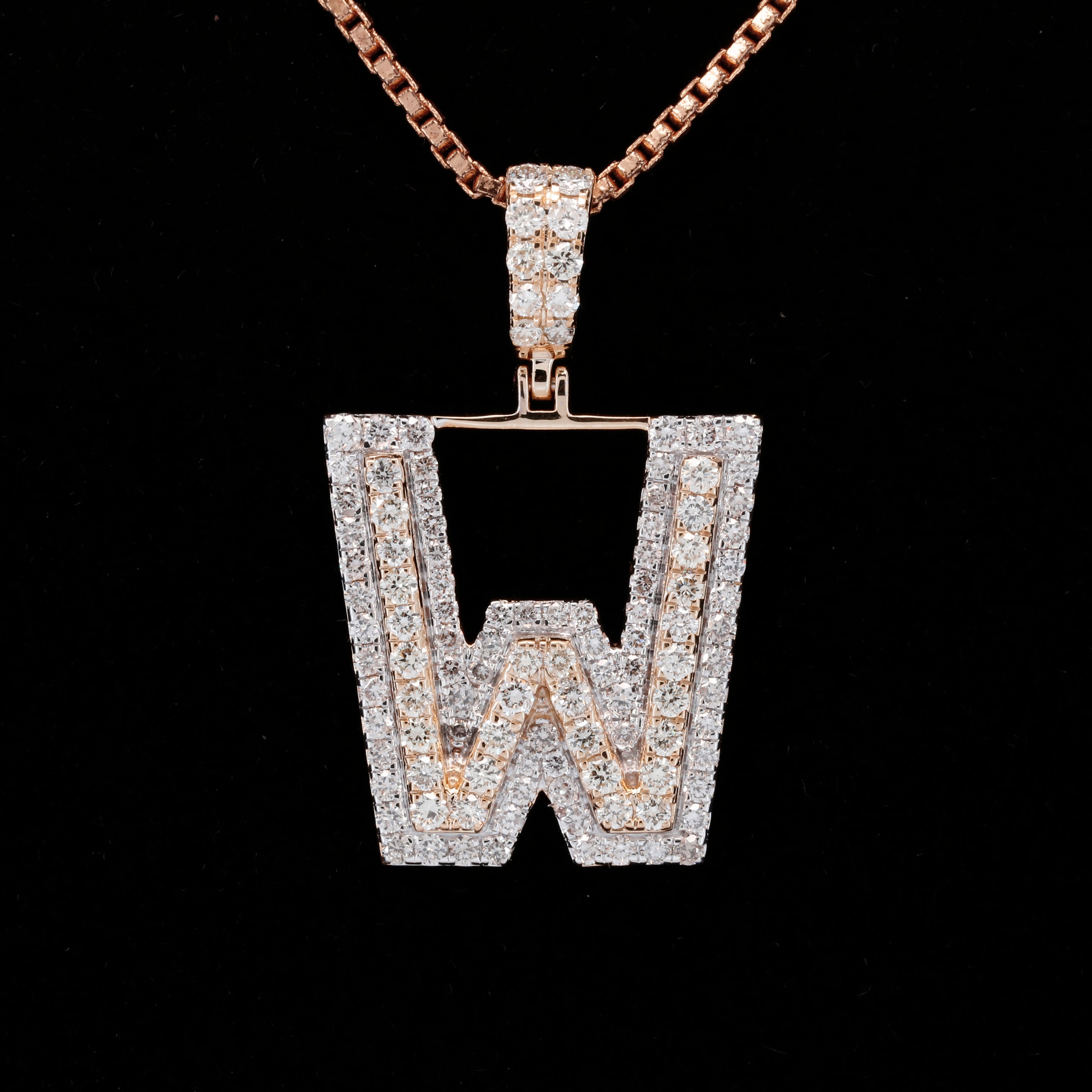 W Initial Moissanite Diamond Totally Iced Out Two Tone Hip Hop Style Pendant