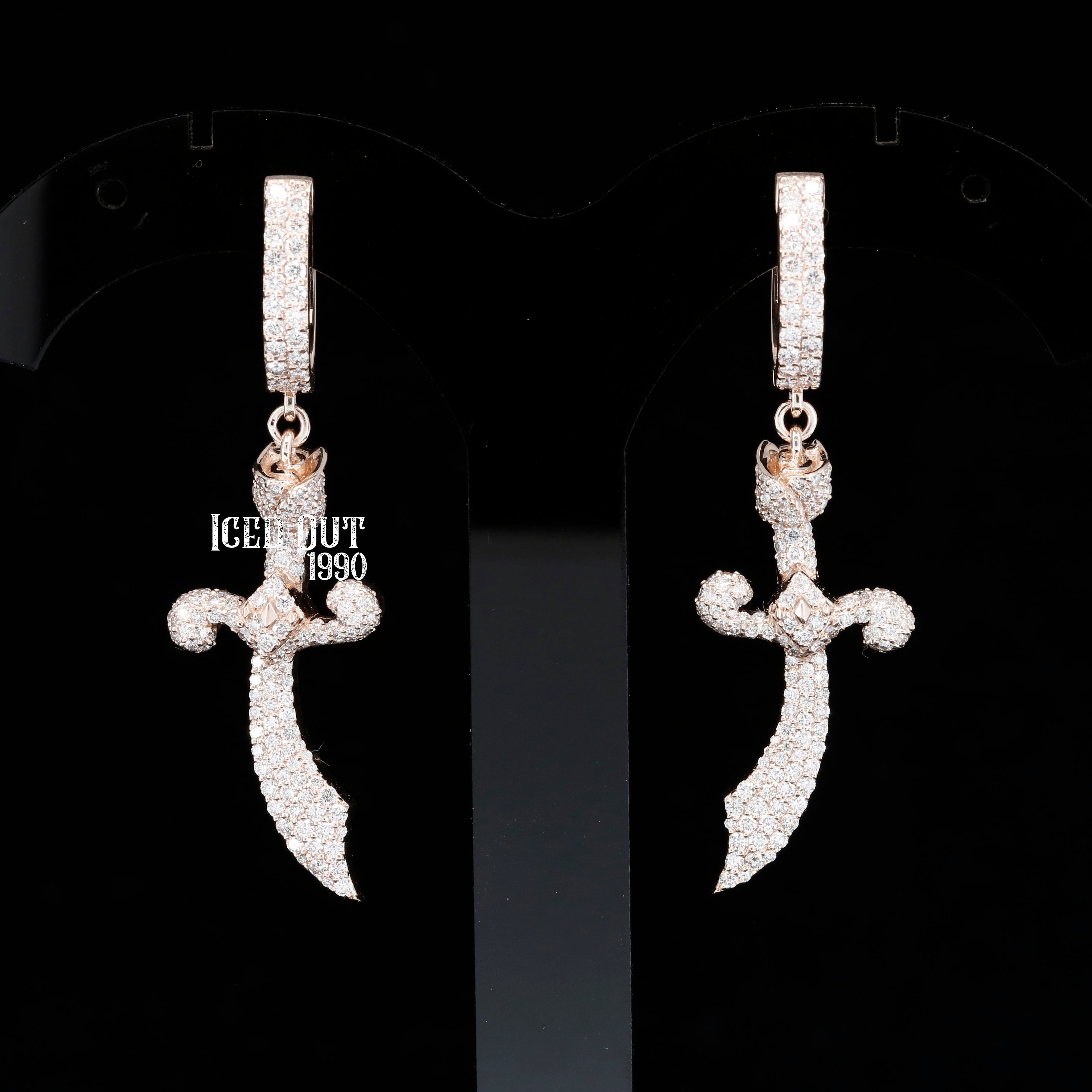 4.2 Carat Round Shape Moissanite Hip Hop Style Knife Shape Drop Dangle Earring