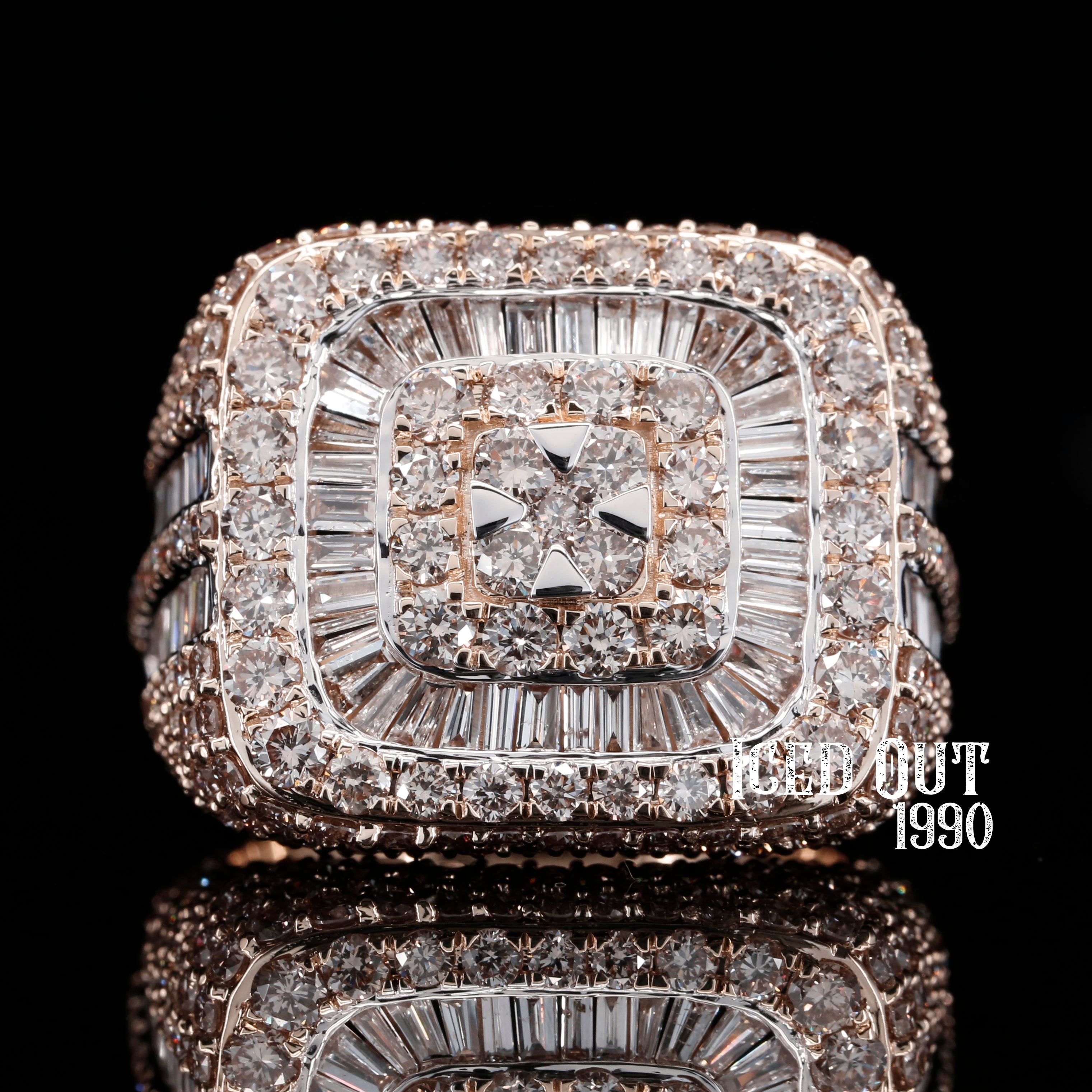 8.3 Carat Moissanite Iced Out Round & Baguette Shape Royal Championship Ring In Hip Hop For Men